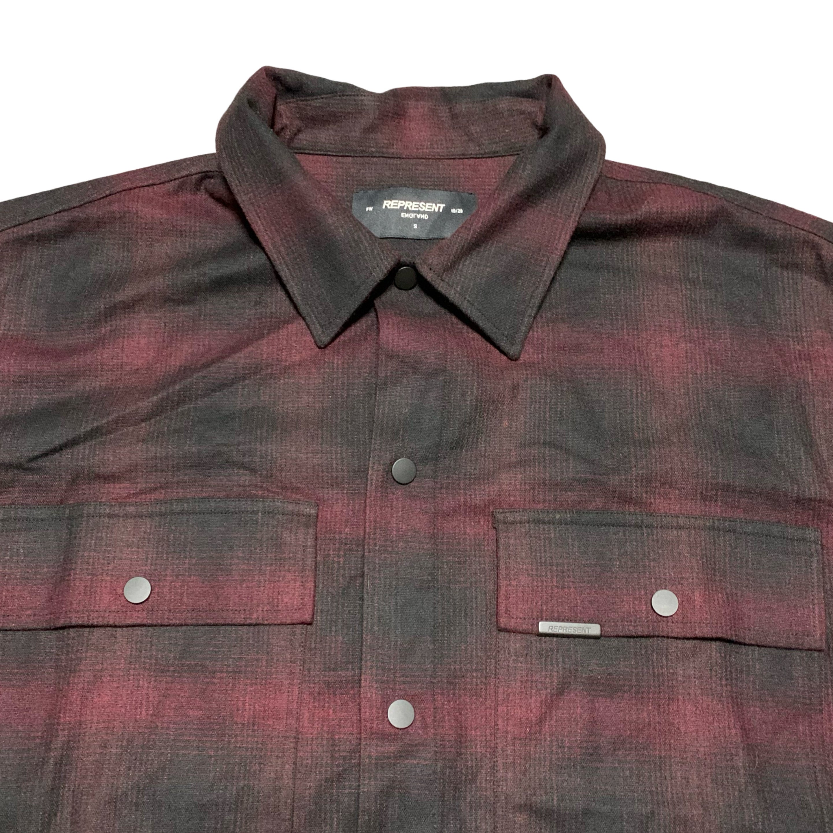 Represent Small Shirt Button Check Burgundy Shirt Top