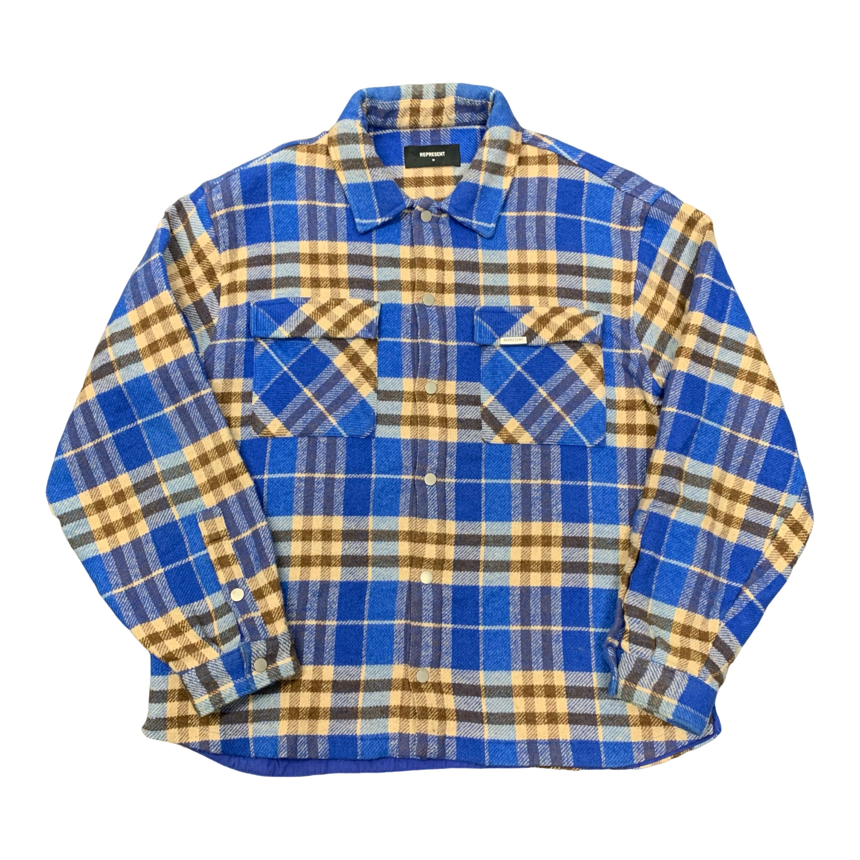Represent Medium Flannel Shirt Initial Blue Check Shirt Top