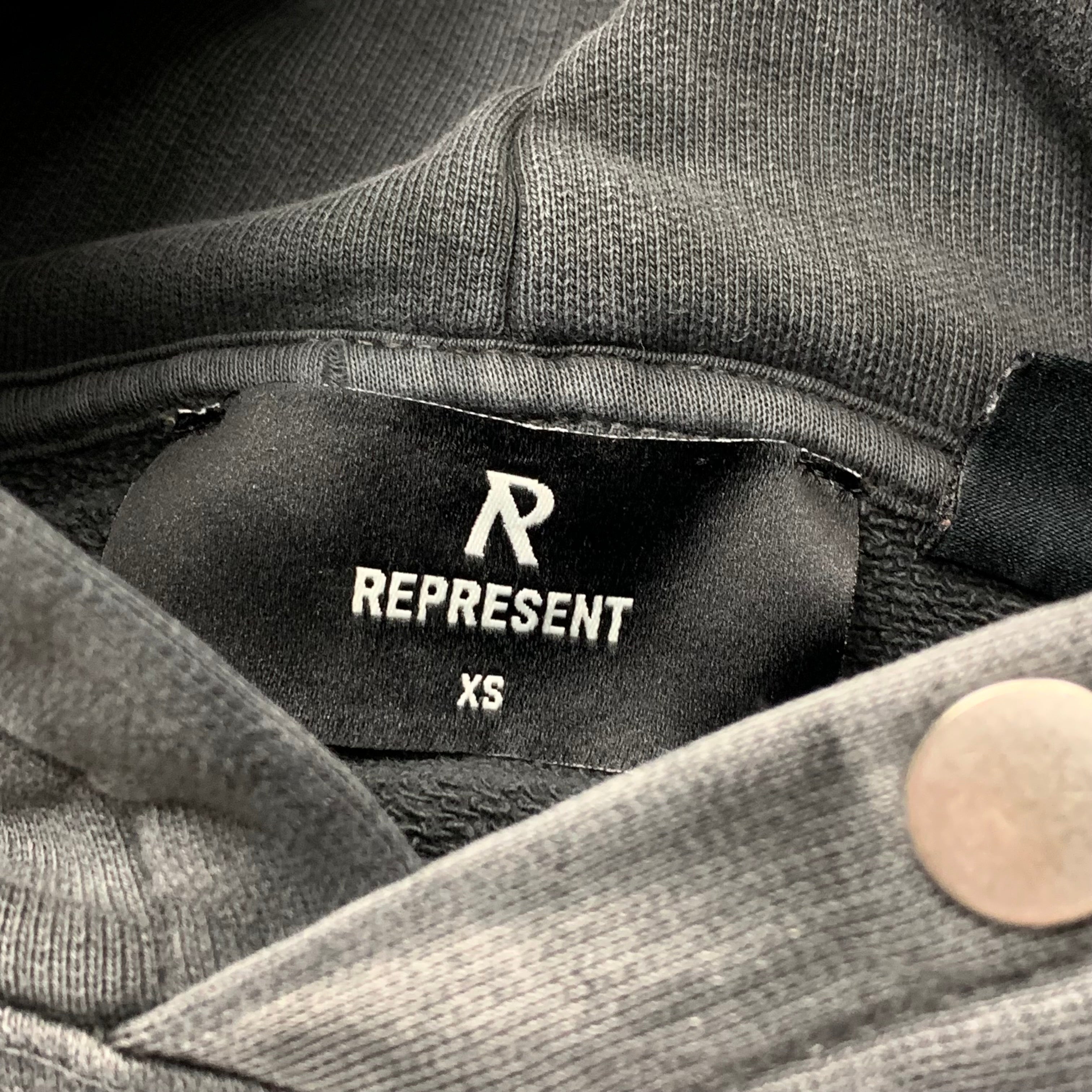 Represent XS Hoodie Initial Masking Tape Stained Black Hoodie