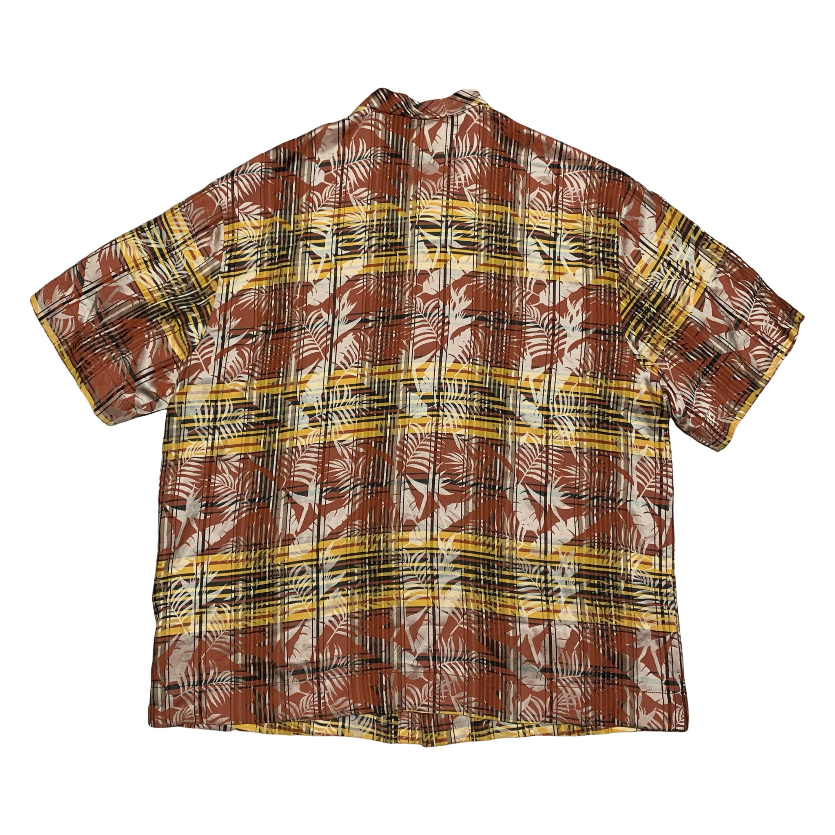 Palm Angels Small Shirt PA Logo Plaid Bowling Shirt Burgundy Yellow 46