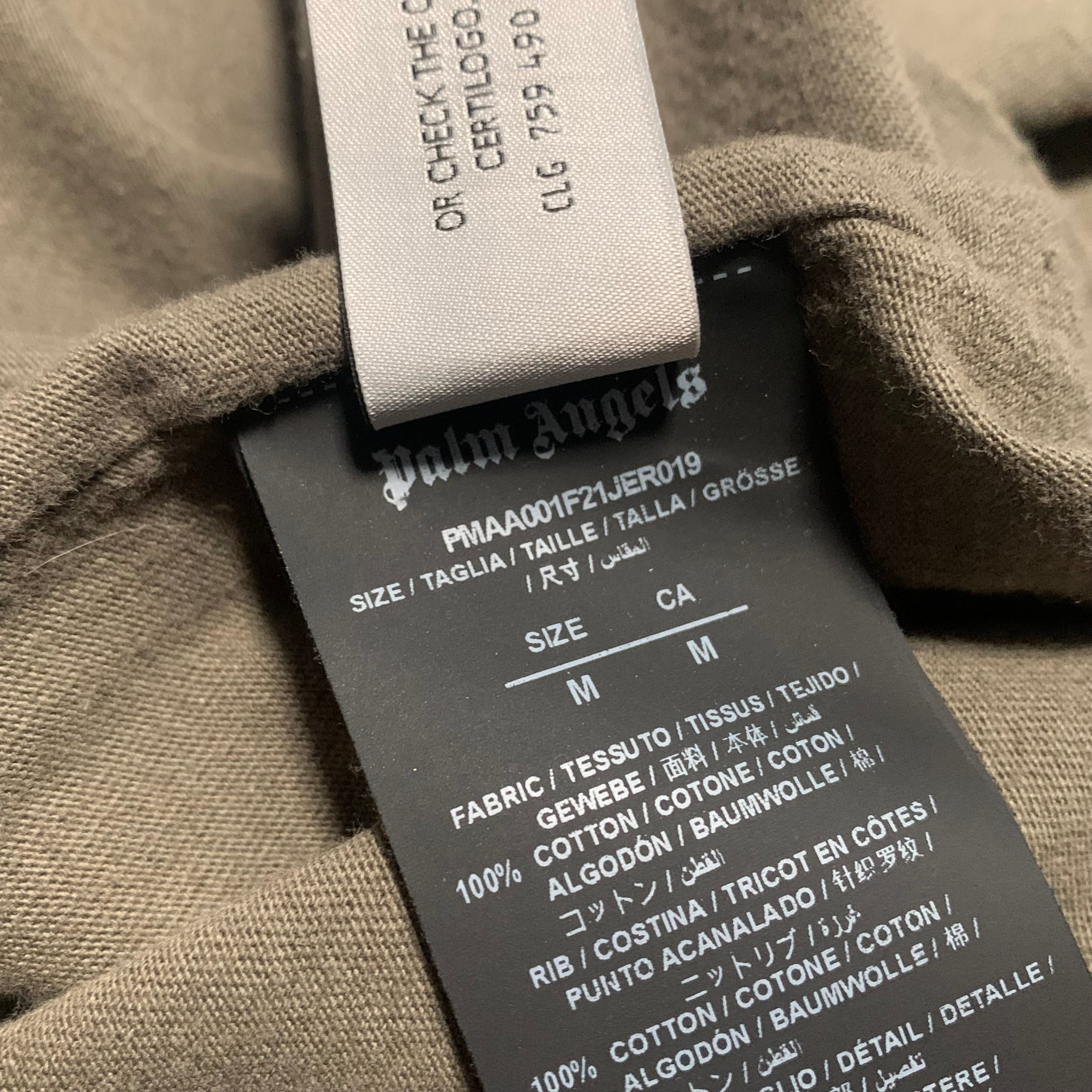 Palm Angels Medium Seasonal Logo Inside Out Military Khaki Green Tee
