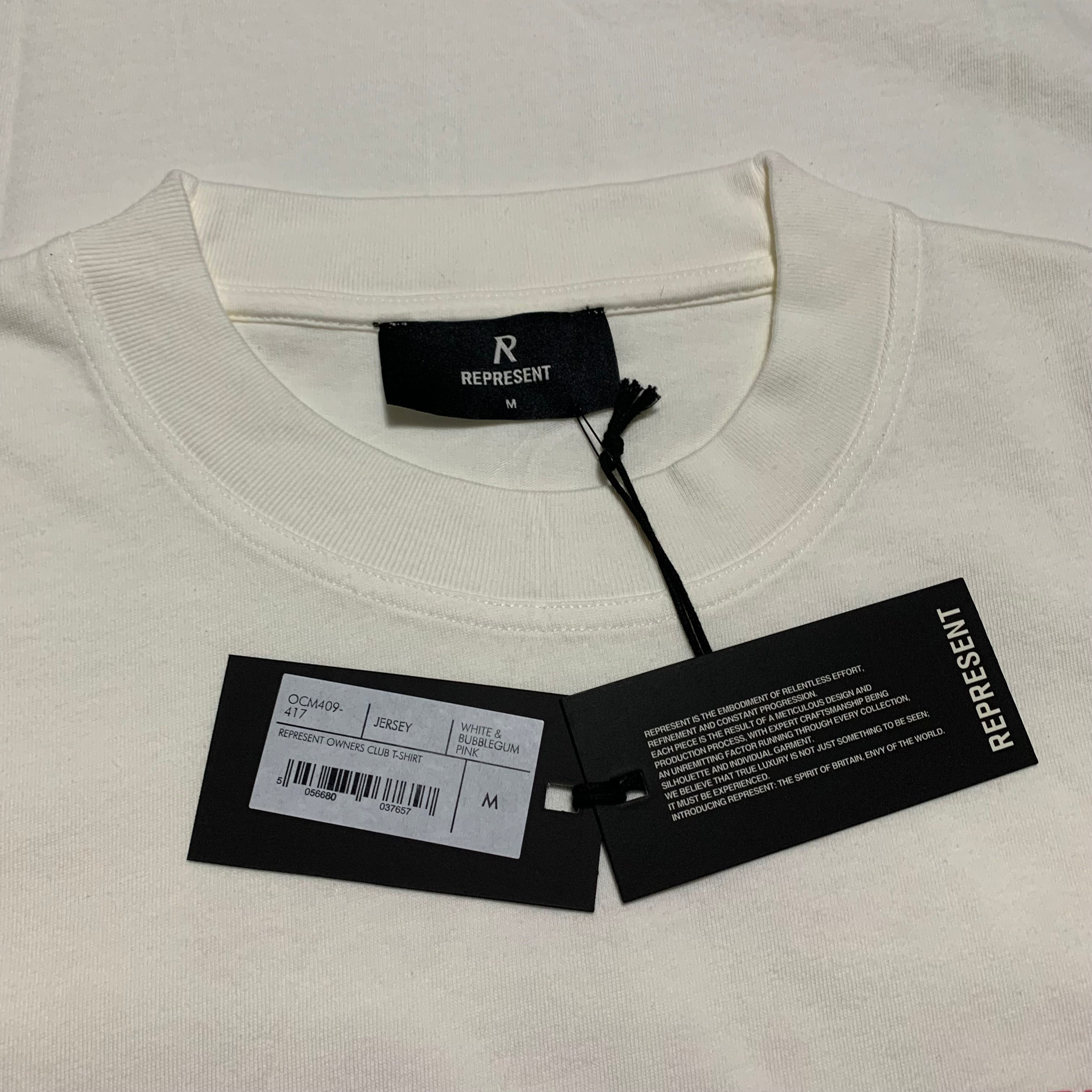 Represent Medium Owners Club Bubblegum Pink Flat White Tee