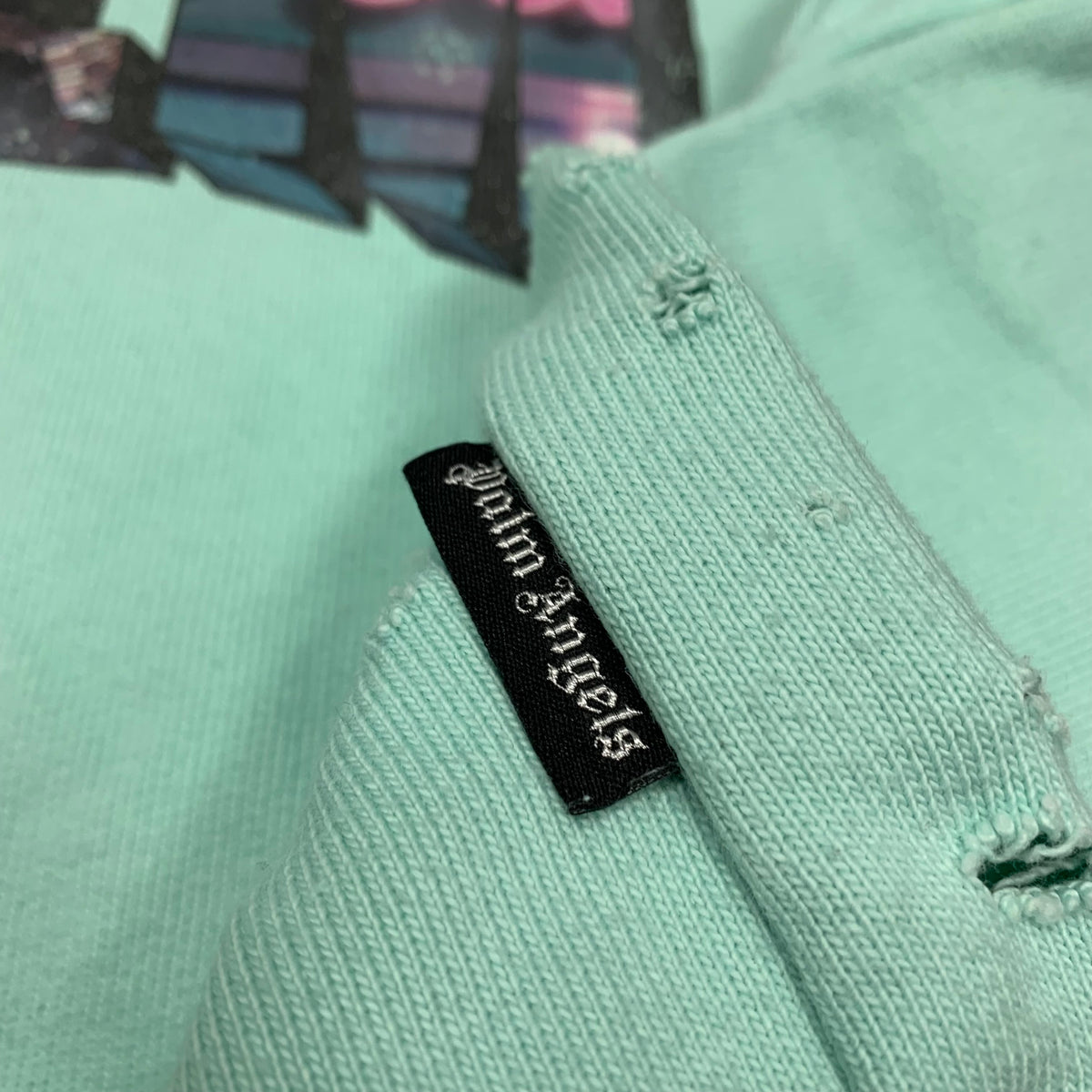 Palm Angels Large Sweatshirt Graphic Distressed Blue Crewneck