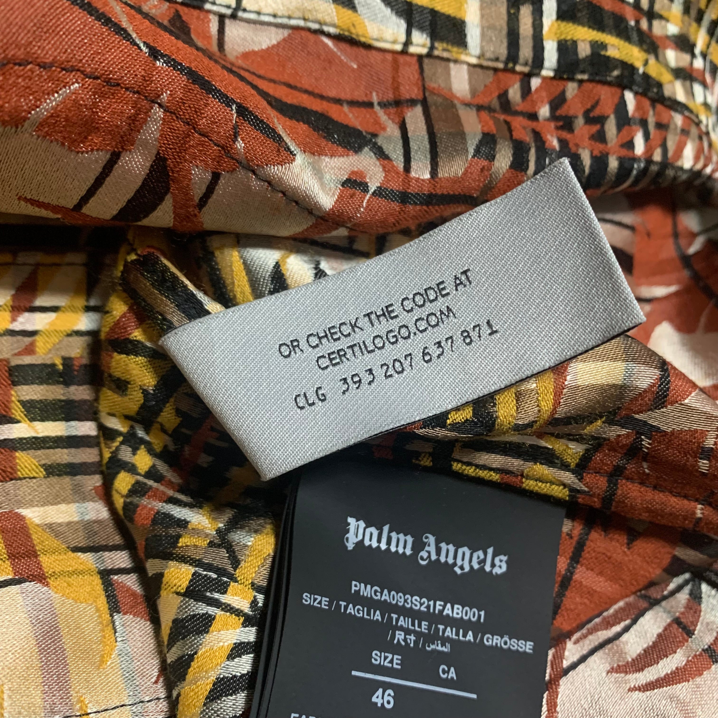 Palm Angels Small Shirt PA Logo Plaid Bowling Shirt Burgundy Yellow 46