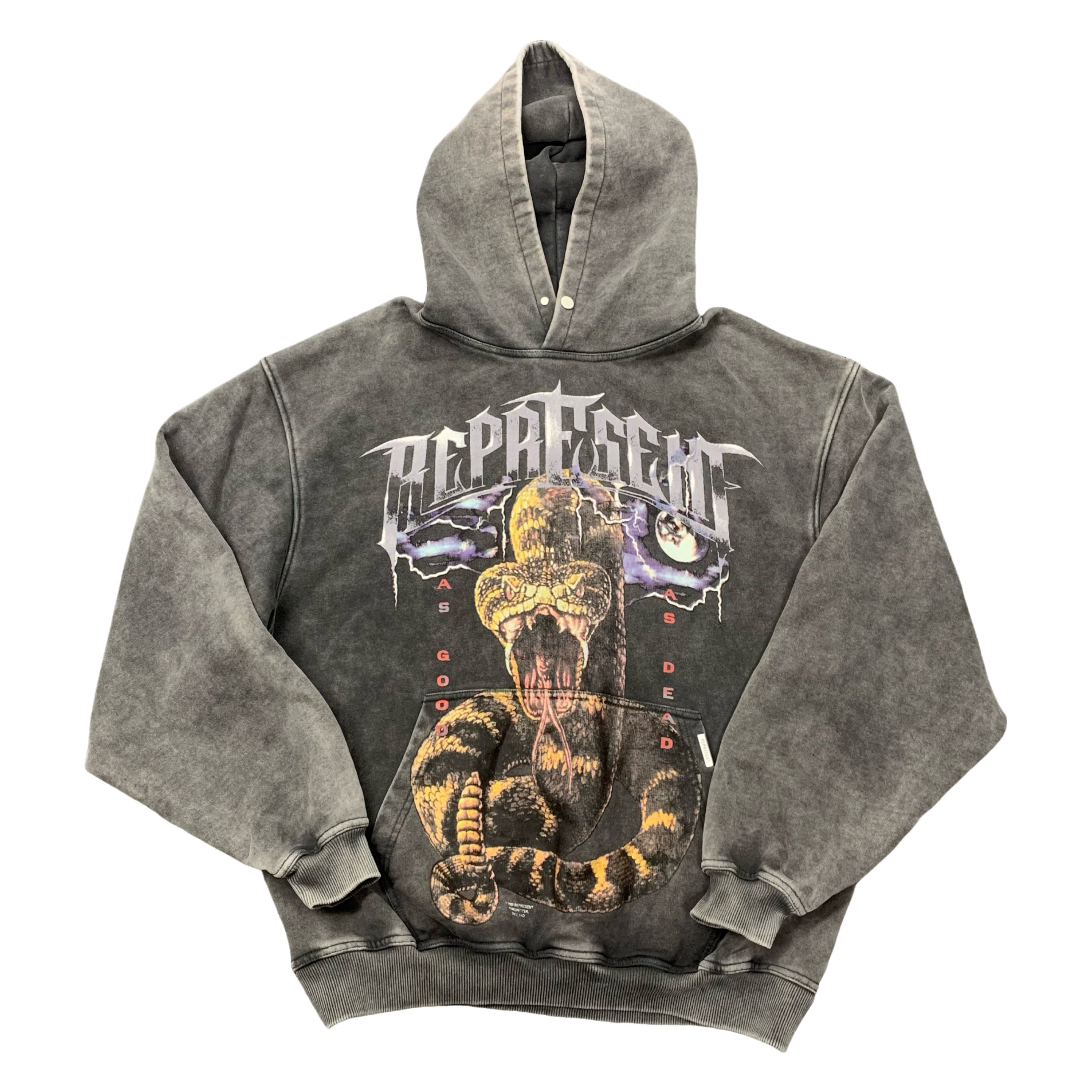 Represent Medium Hoodie As Good As Dead Vintage Grey Hoodie Snake Graphic