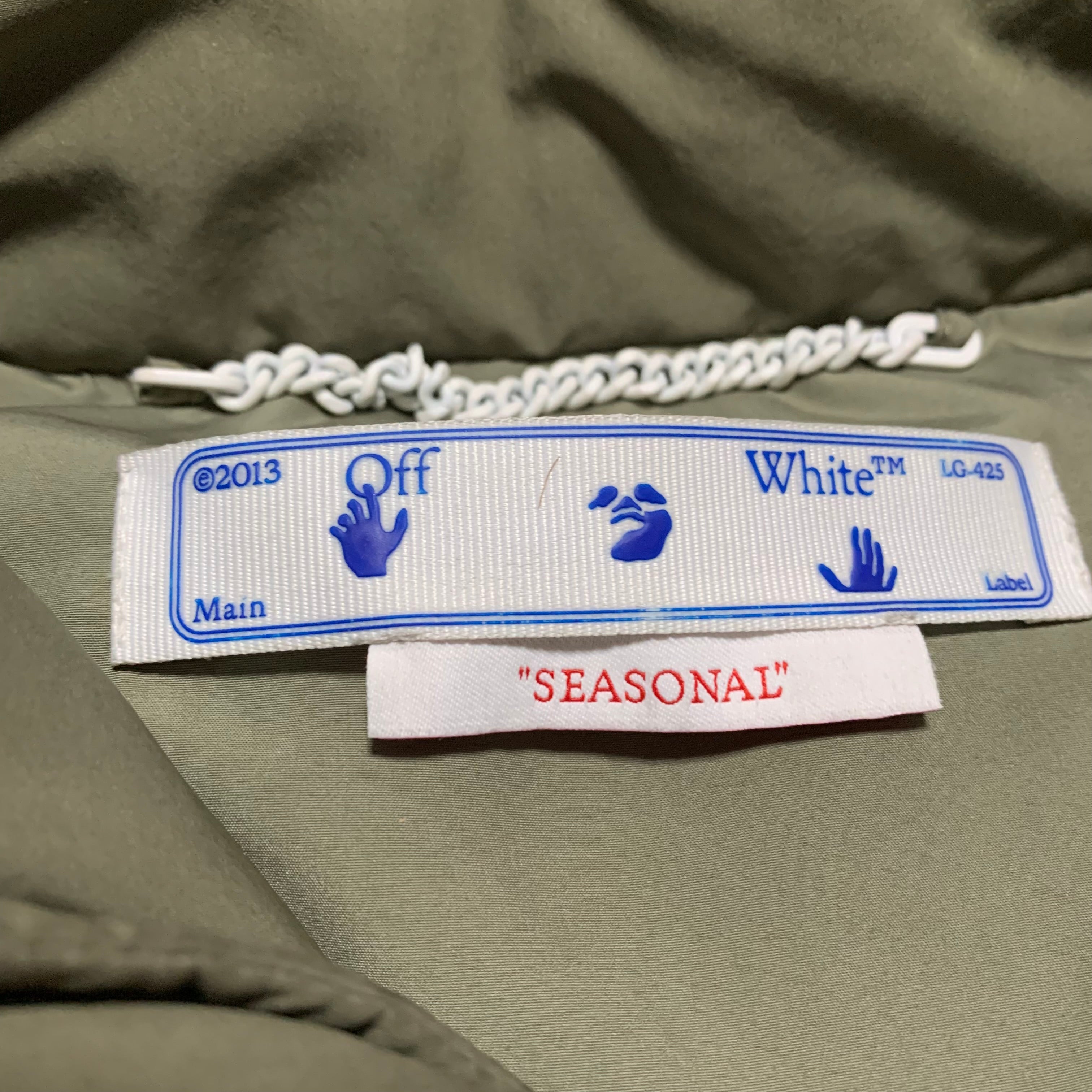 Off White Medium Puffer Logo Patch Army Green Jacket Virgil Abloh 2022