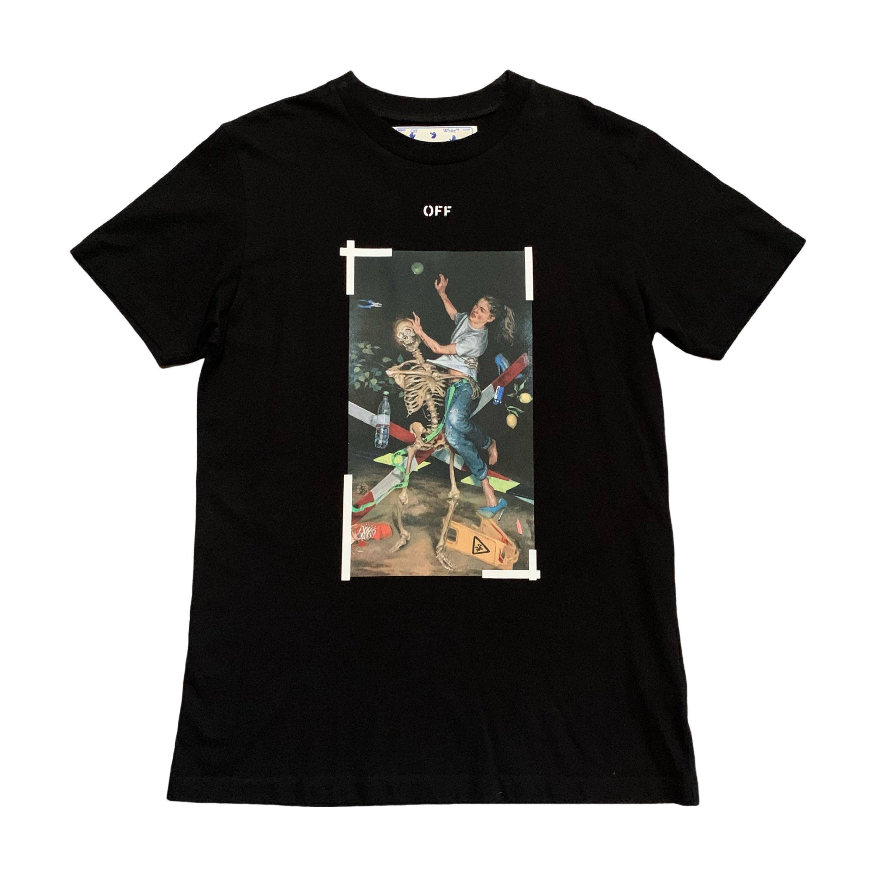Off White Small Pascal Arrows Black Tee Virgil Abloh Skeleton (OMAA027F20FAB017)