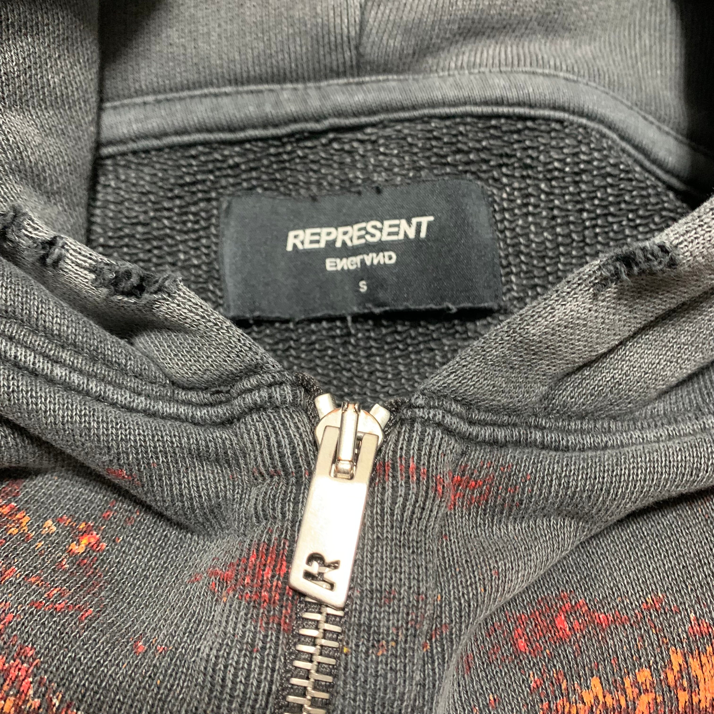 Represent Small Spirit Angel Vintage Grey Hoodie Zip Distressed