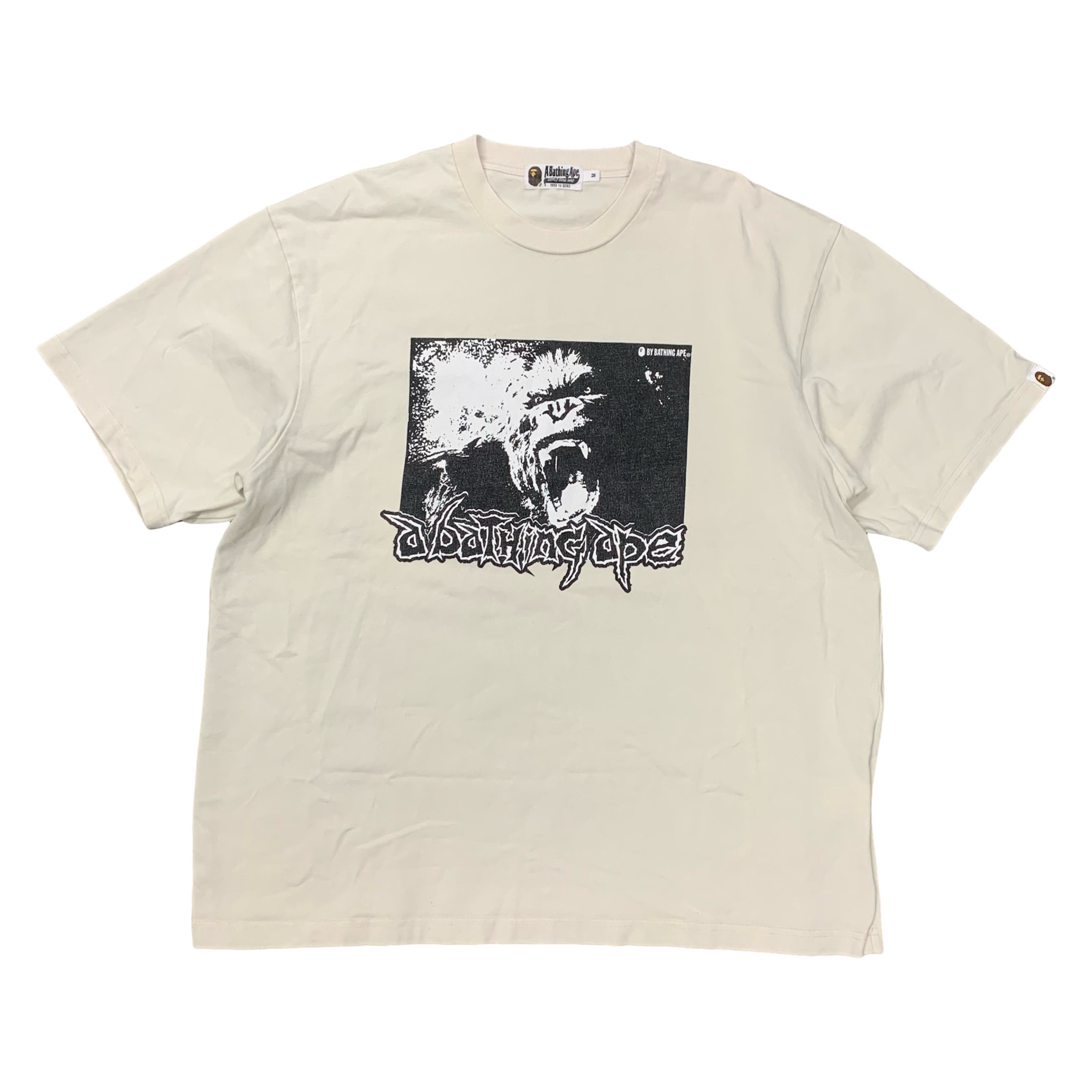 Bape Medium Tee Mad Ape Graphic Acid Wash Ivory White T-Shirt A Bathing Ape