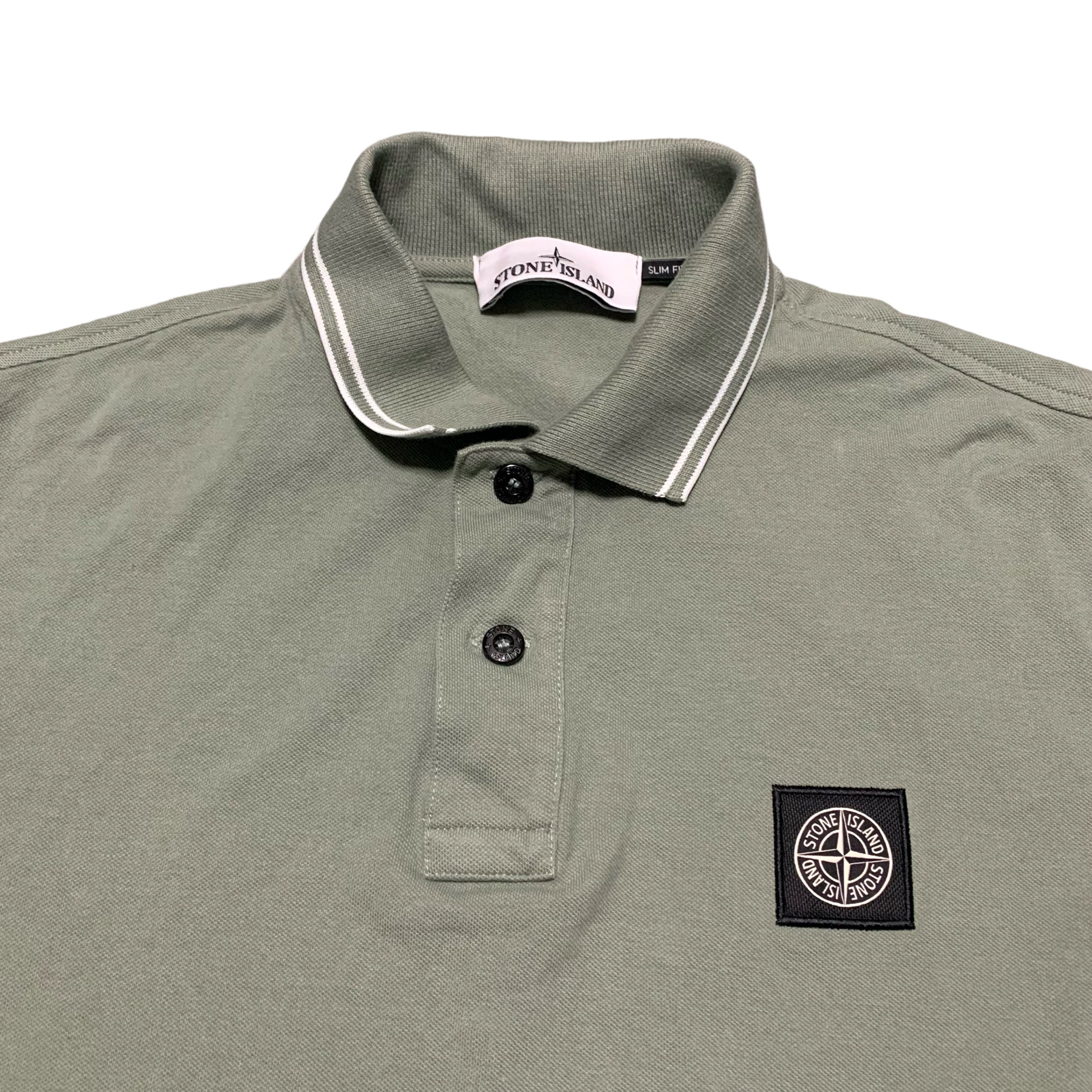 Stone Island Medium Polo Khaki Green Shirt Top Slim Fit 2023