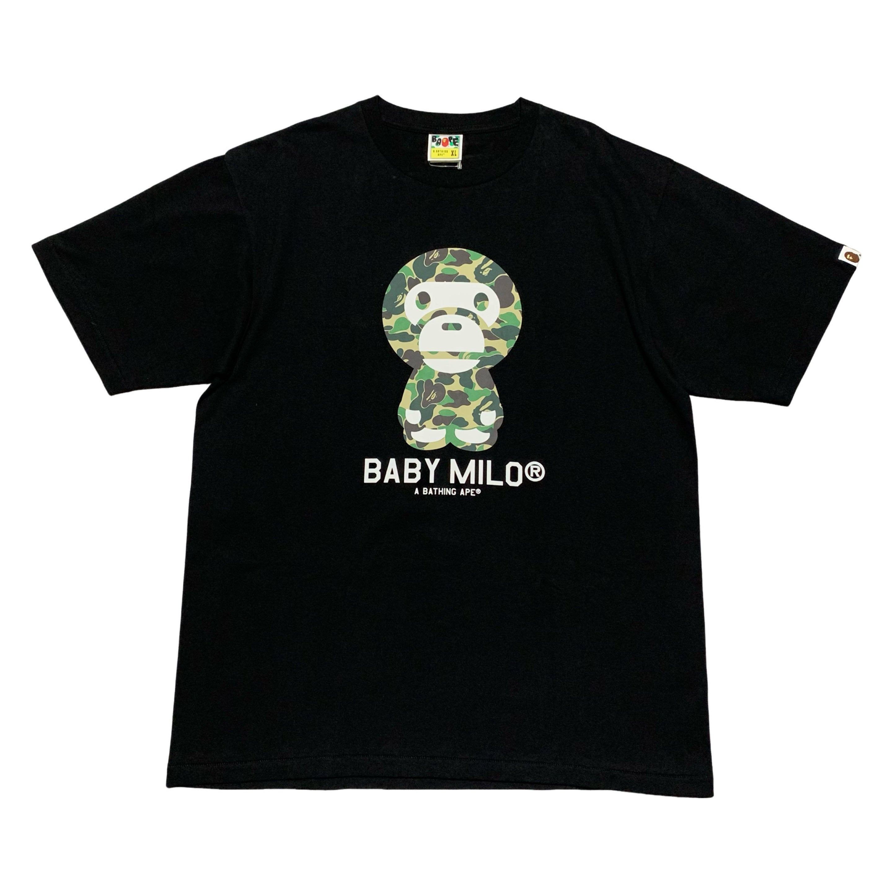 Bape XL Baby Milo Green ABC Camo Black Tee A Bathing Ape