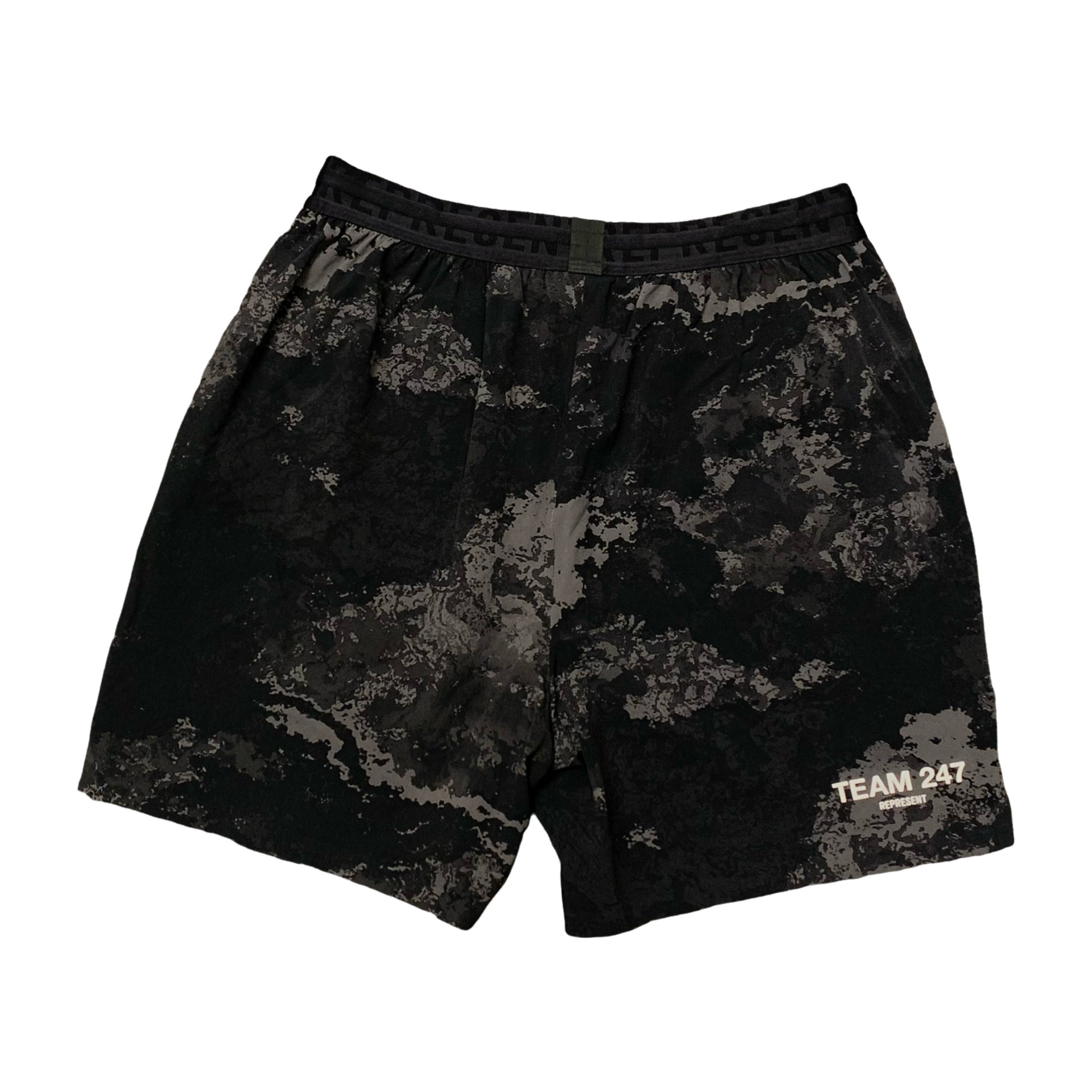 Represent Small Shorts 247 Fused Black Camo Bottoms