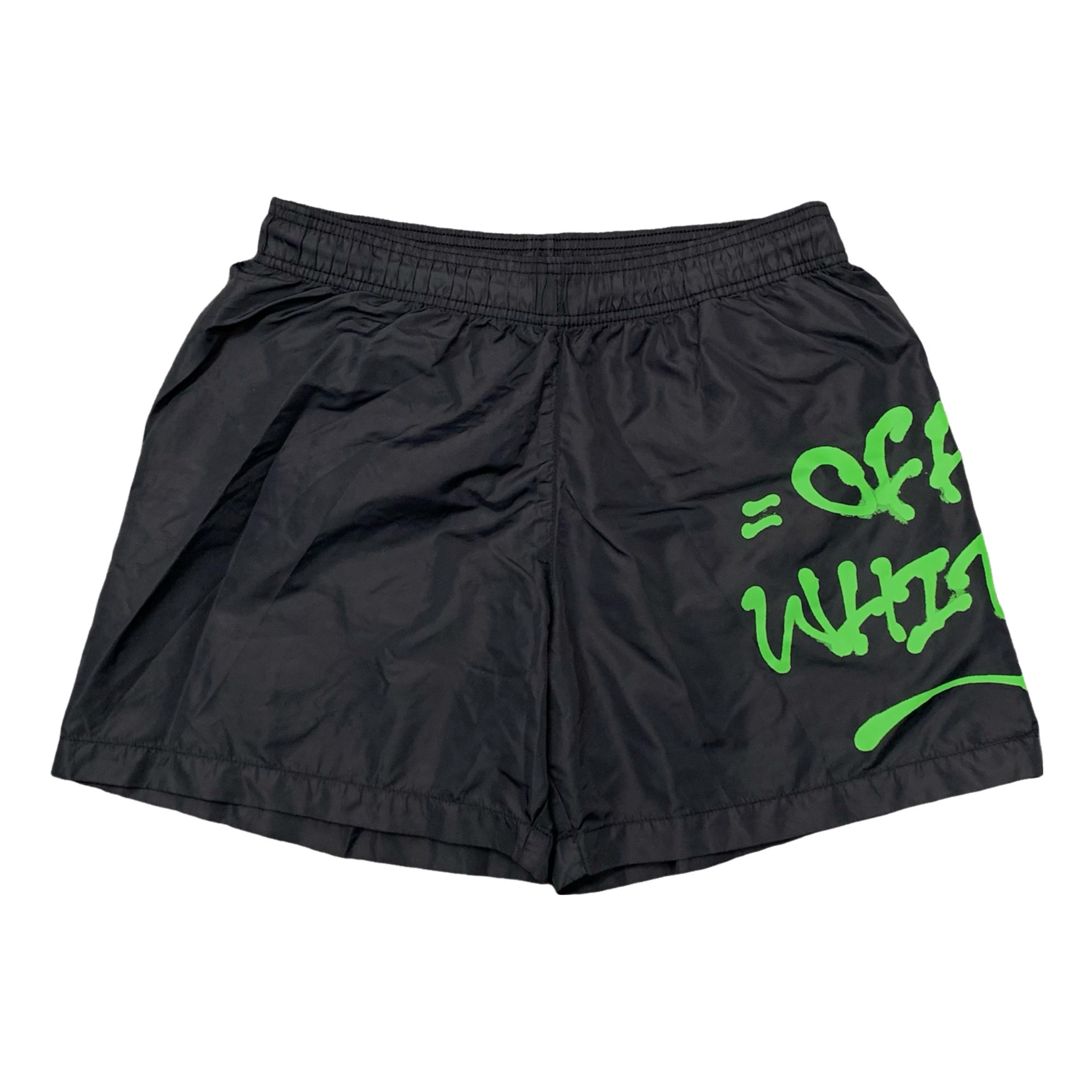 Off White Small Swim Shorts Graffiti Logo Black Bottoms Virgil Abloh