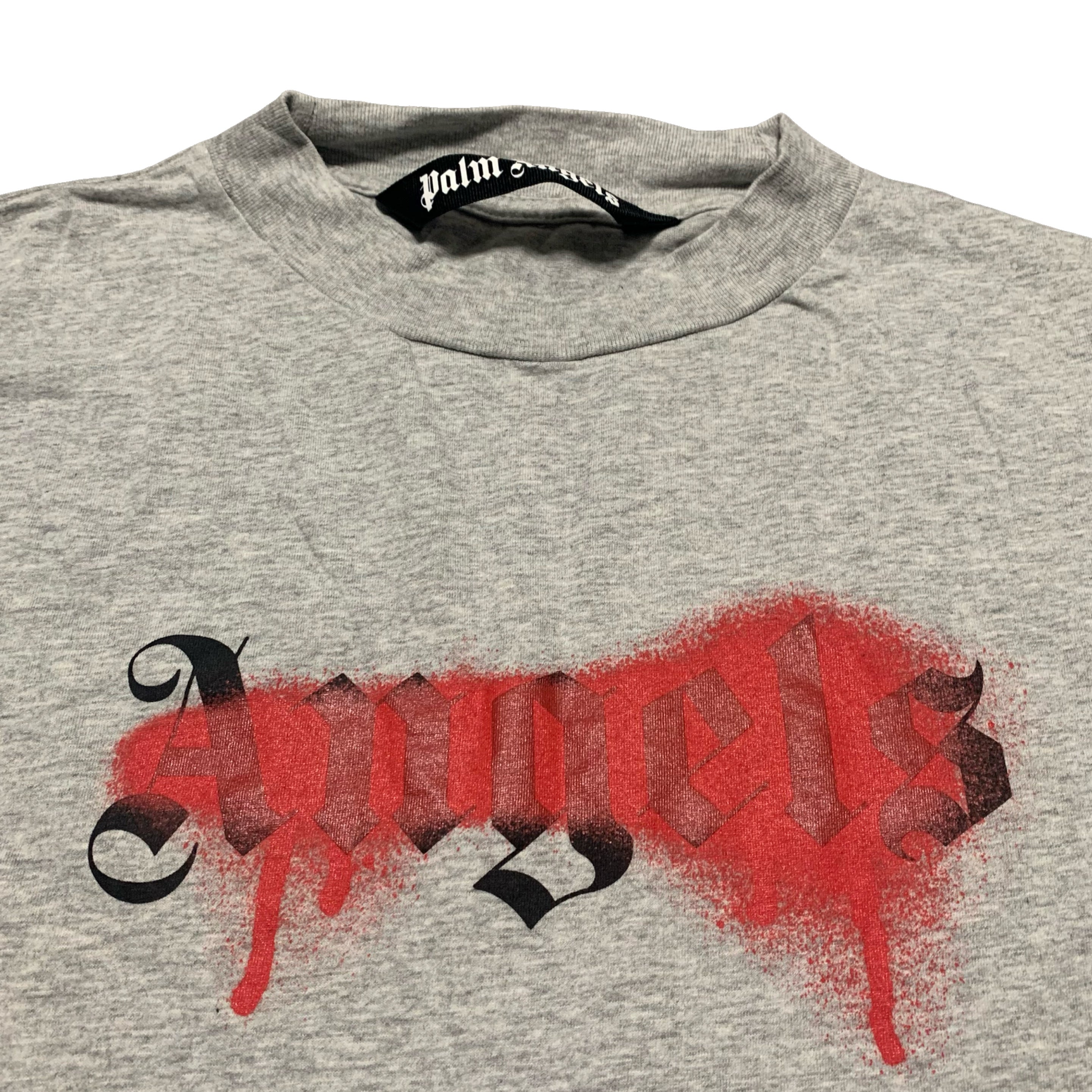 Palm Angels XS Paint Splatter Logo Grey Tee