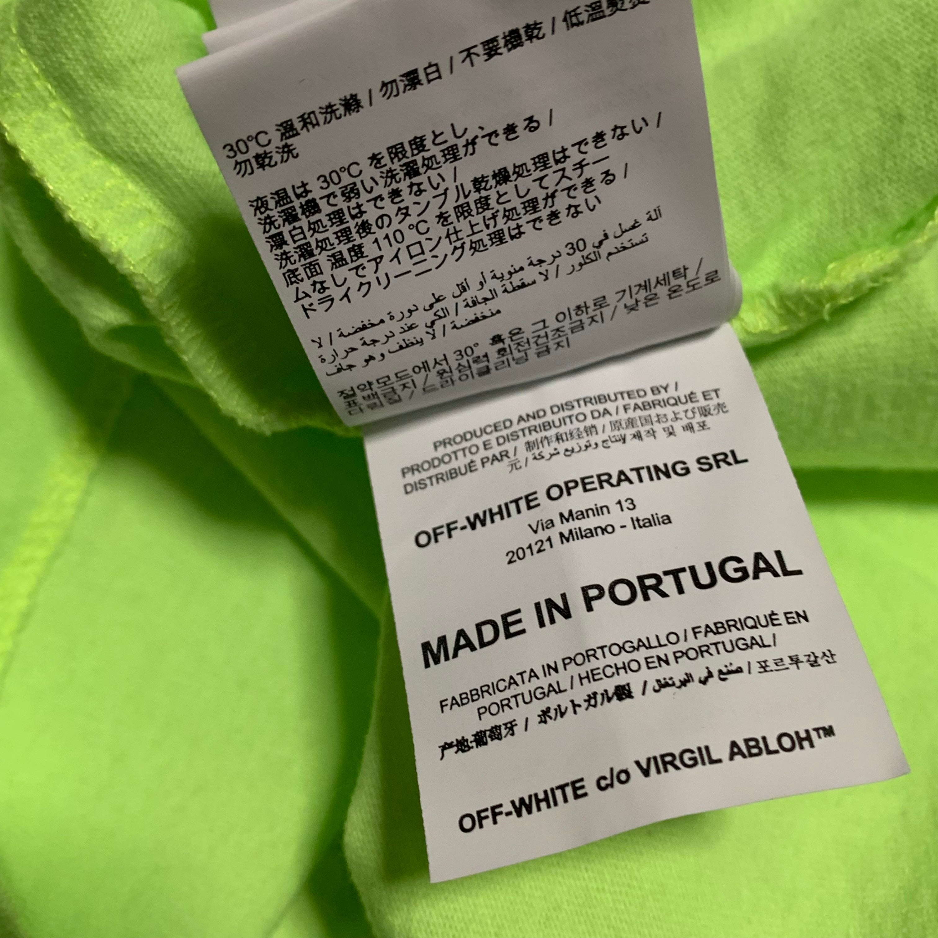 Off White Large Arrows Neon Green Yellow Tee Virgil Abloh