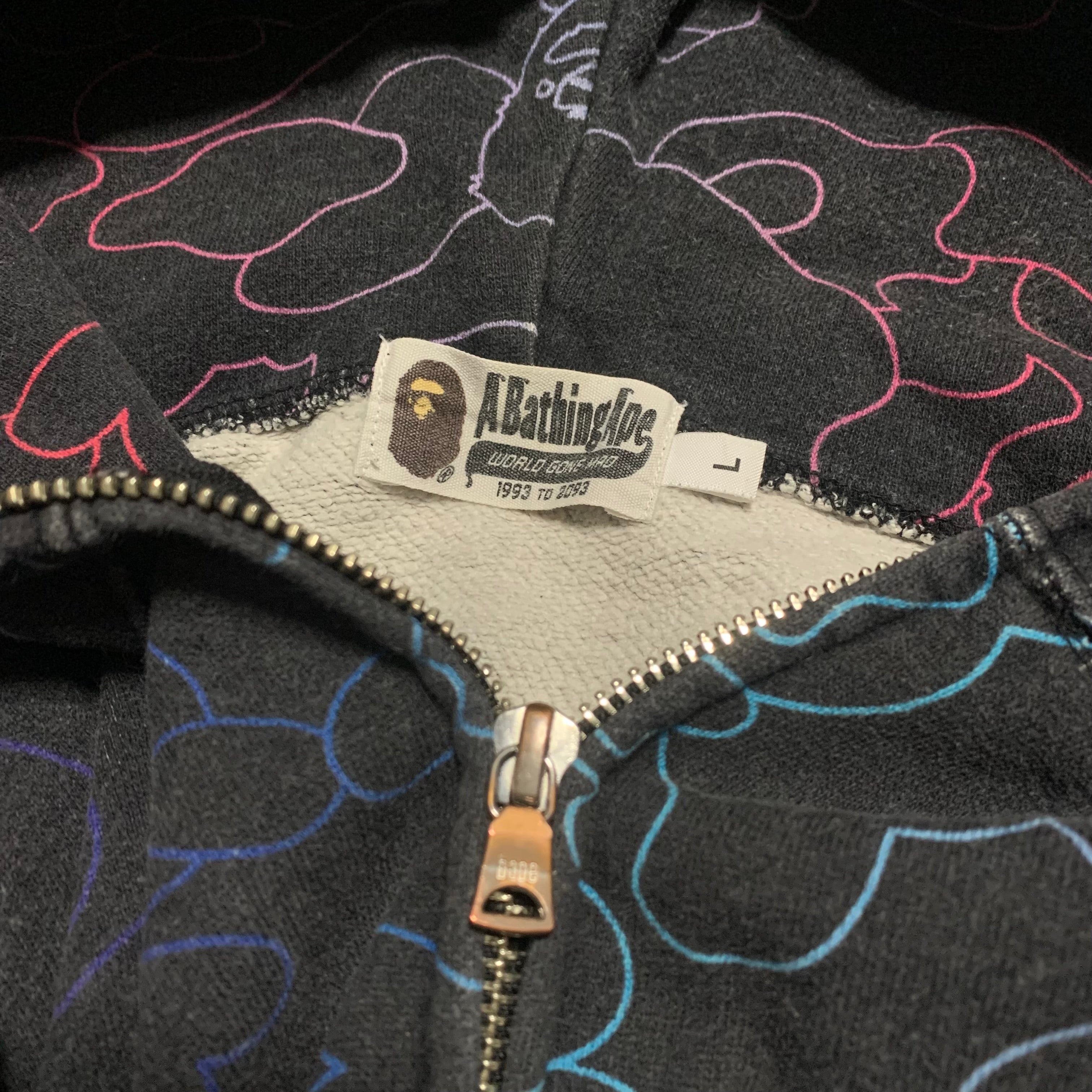 Bape Large Shark Hoodie Pencil Neon Camo Black Hoodie Full Zip A Bathing Ape