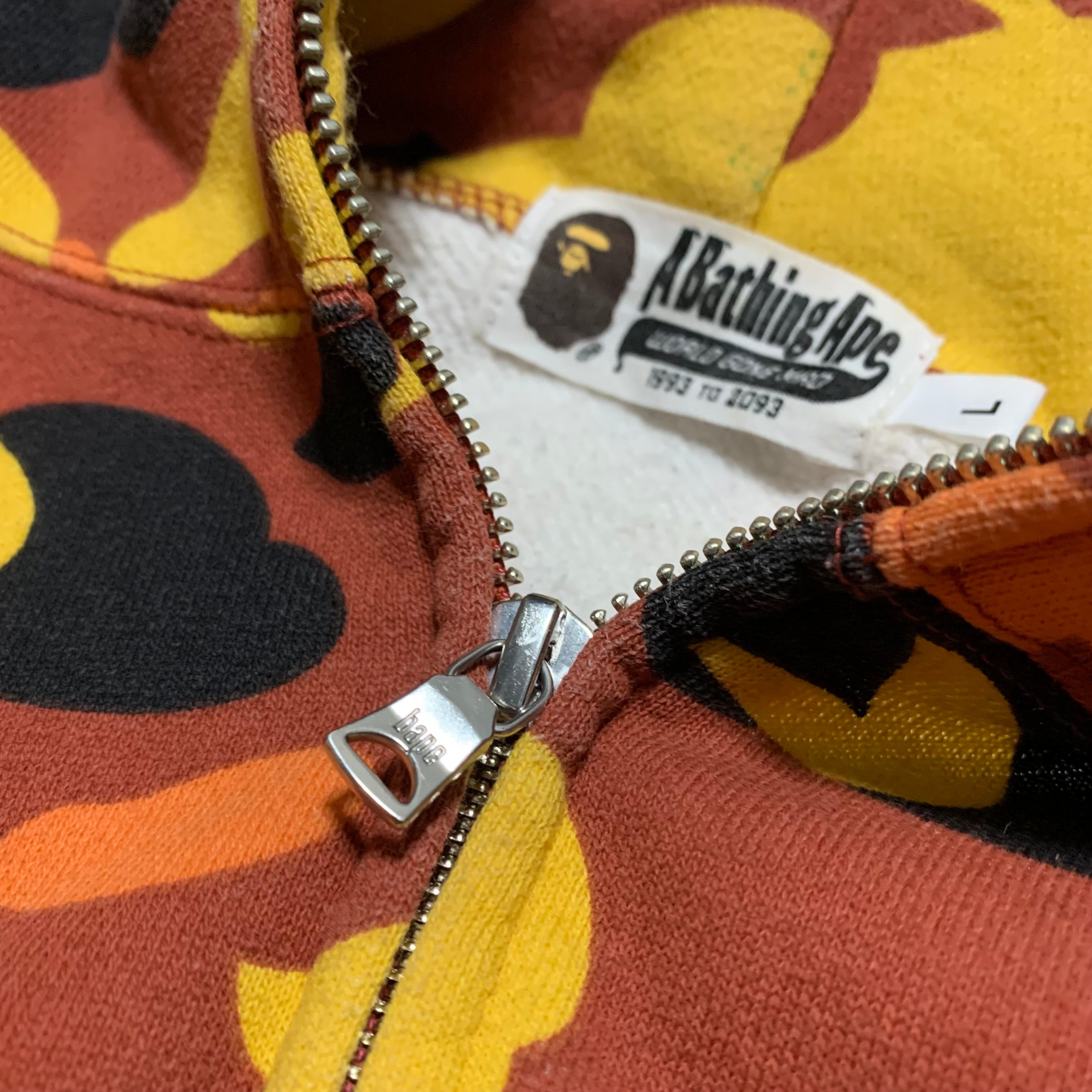 Bape Large Shark Orange Camo Full Zip Hoodie A Bathing Ape