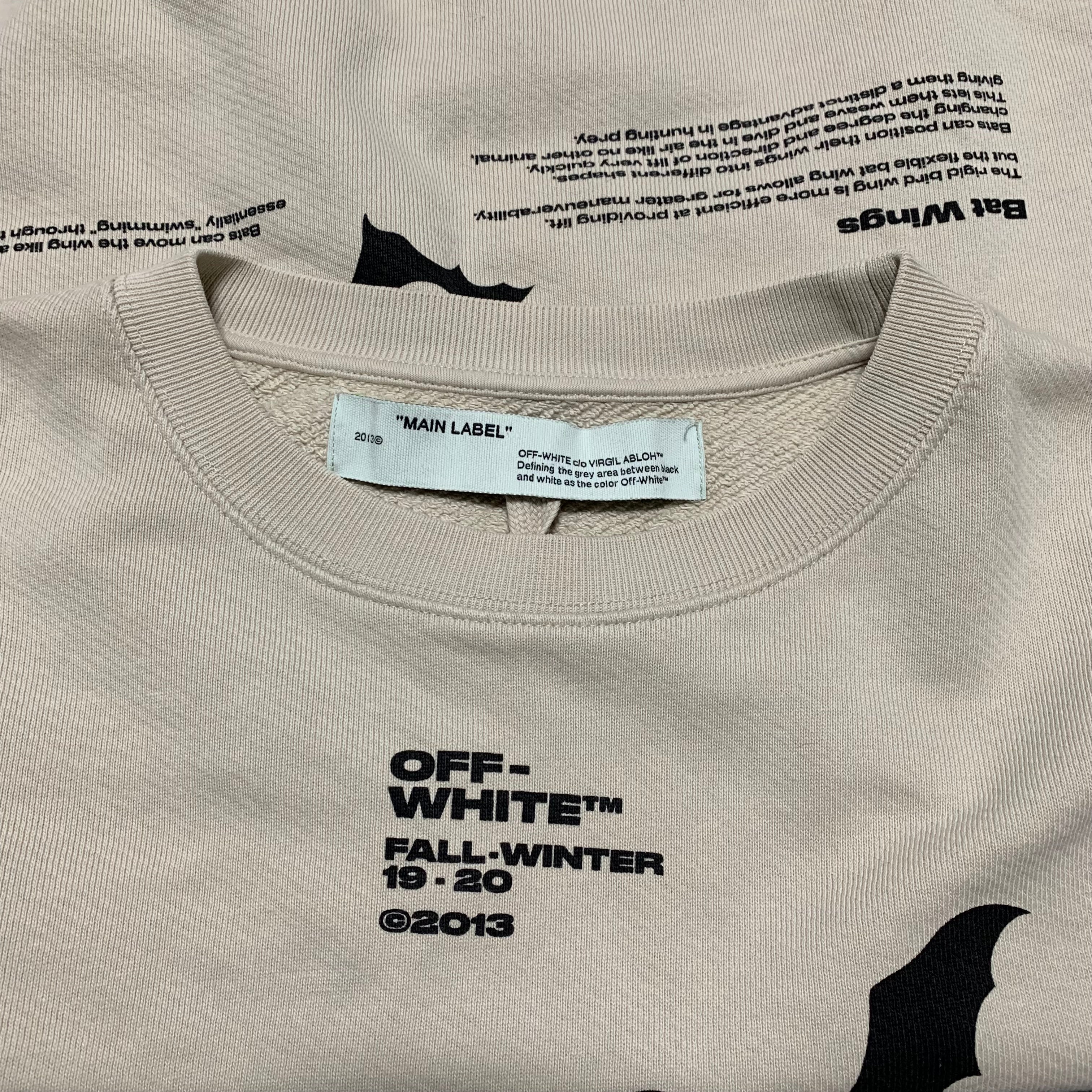 Off White Medium Bats Print Beige White Crewneck Sweatshirt Virgil Abloh