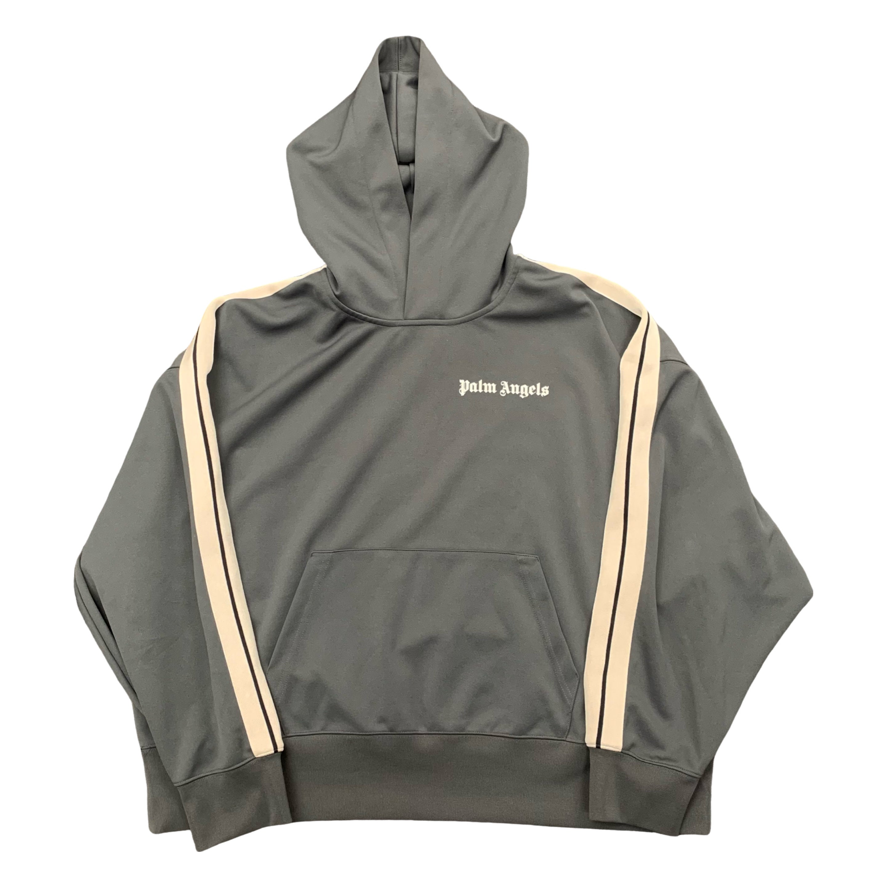 Palm Angels Large Hoodie Classic Grey Stripe Pullover Track Hoodie