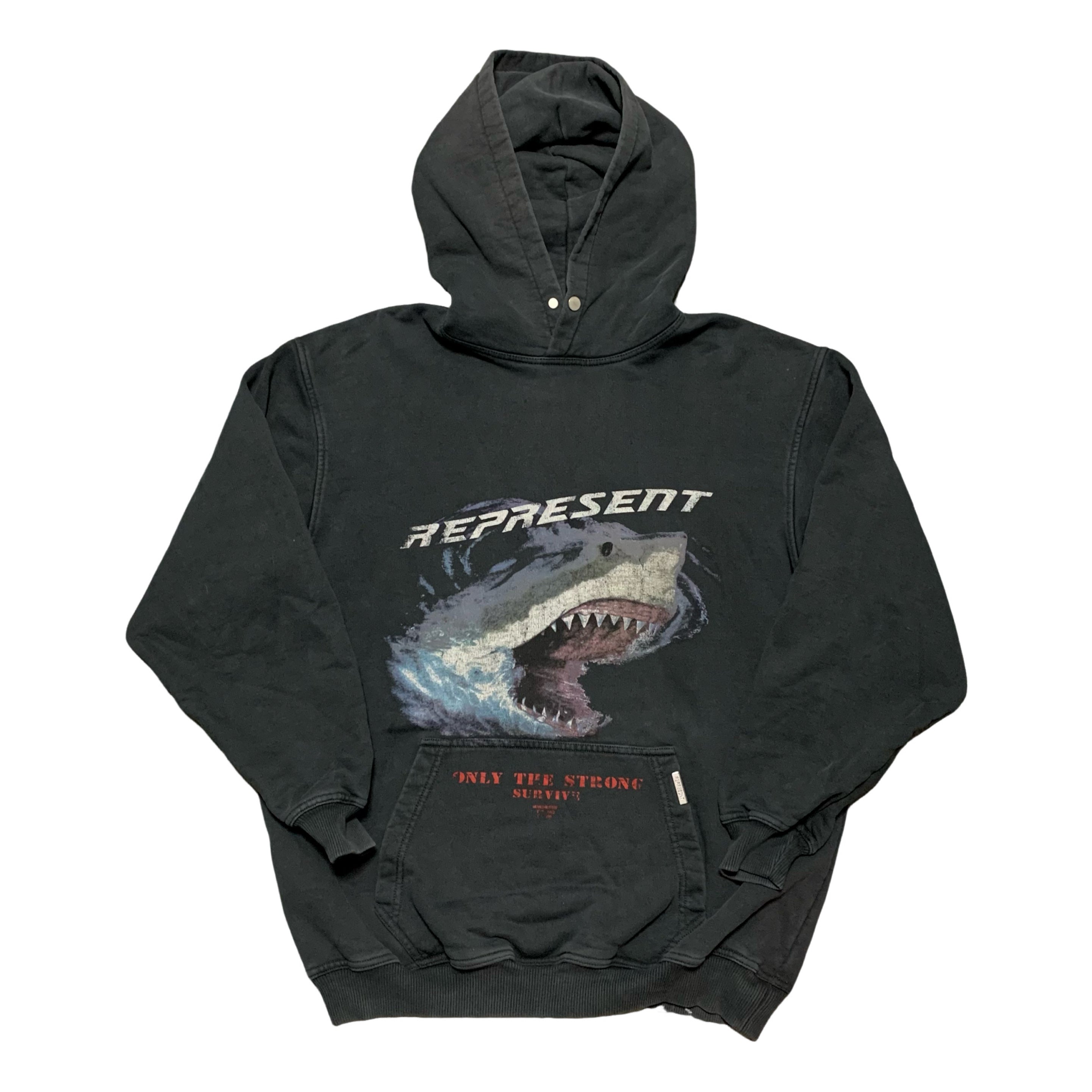 Represent XS Only The Strong Survive Vintage Black Hoodie Shark