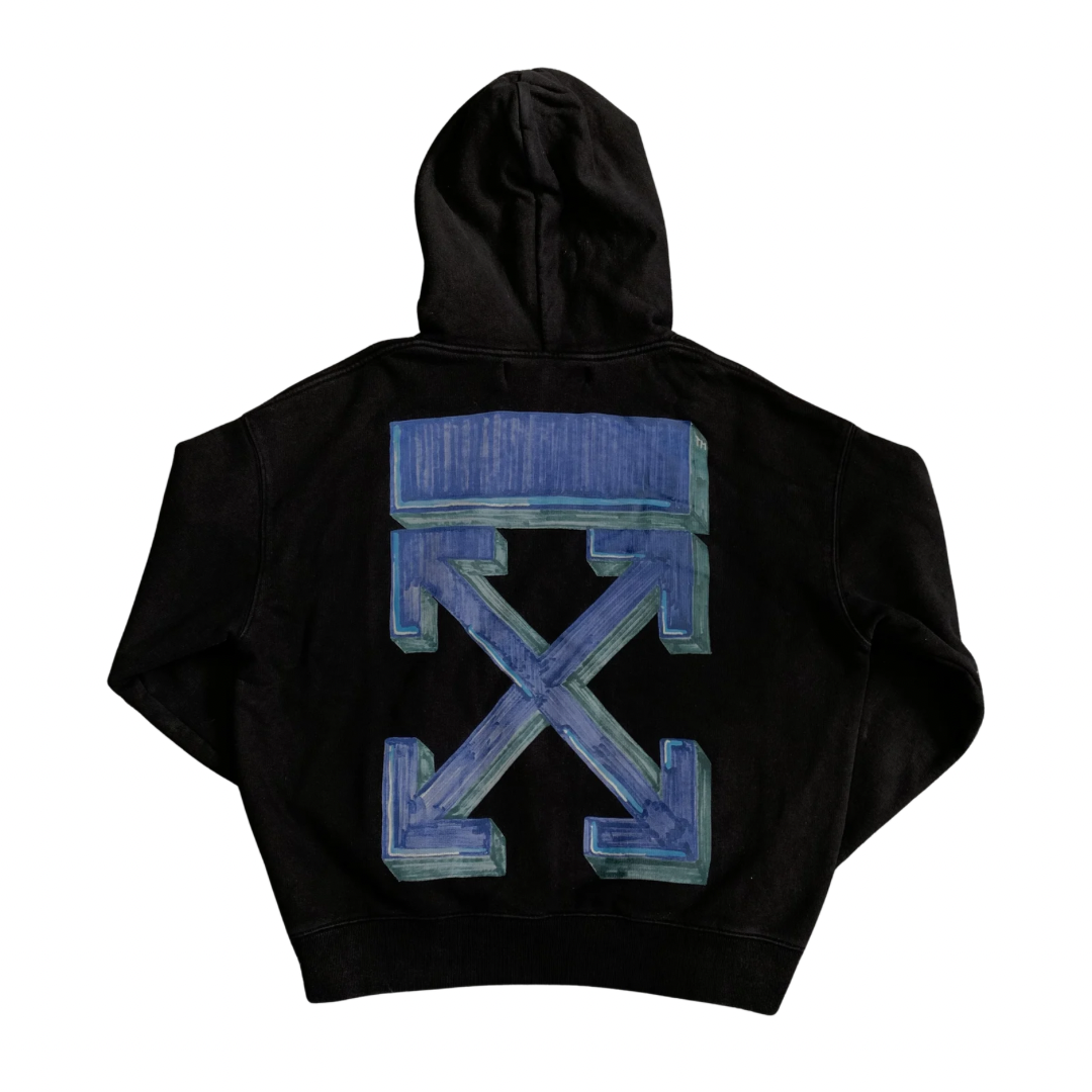 Off White Large Hoodie Marker Arrows Black Hoodie Virgil Abloh Blue Graphic