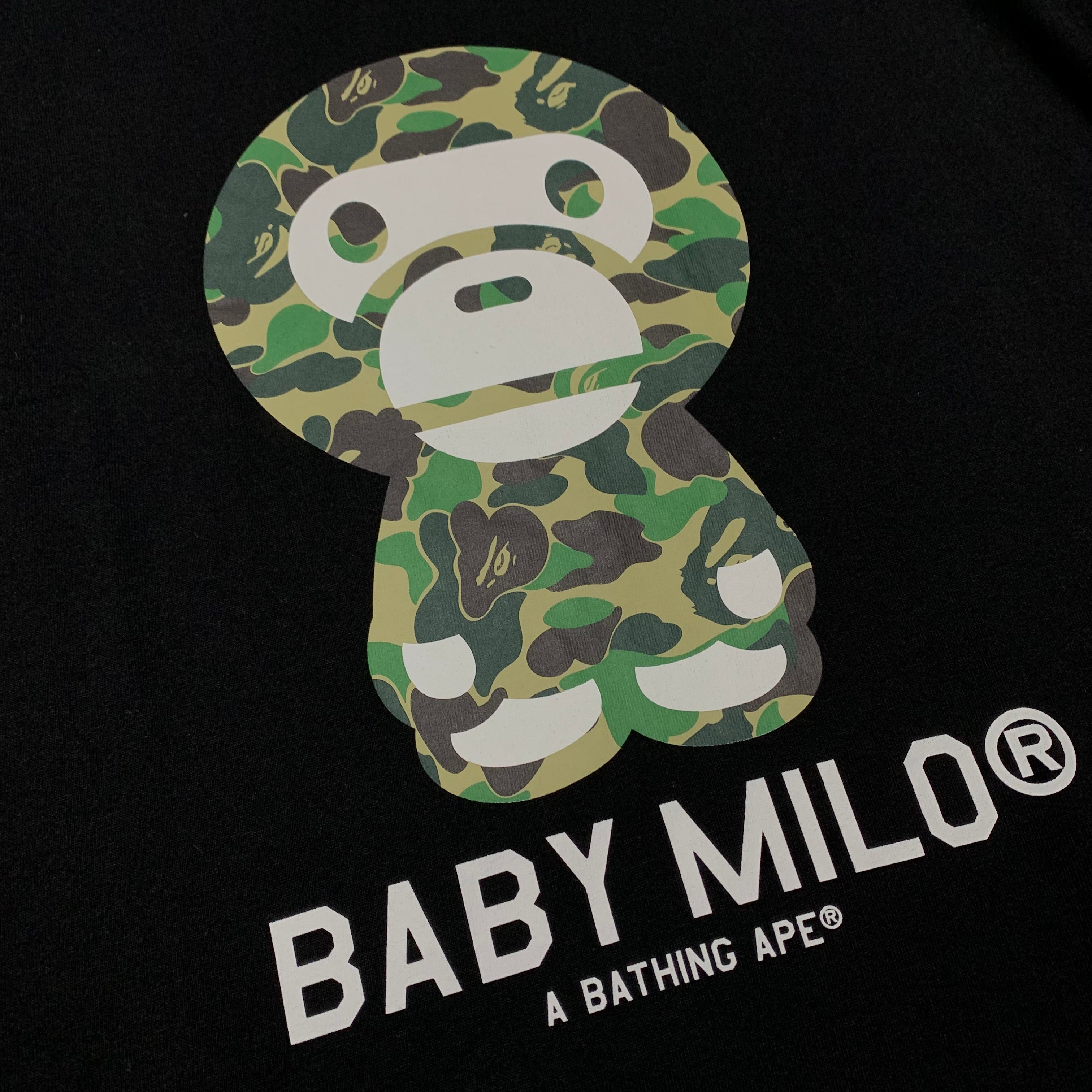 Bape XL Baby Milo Green ABC Camo Black Tee A Bathing Ape