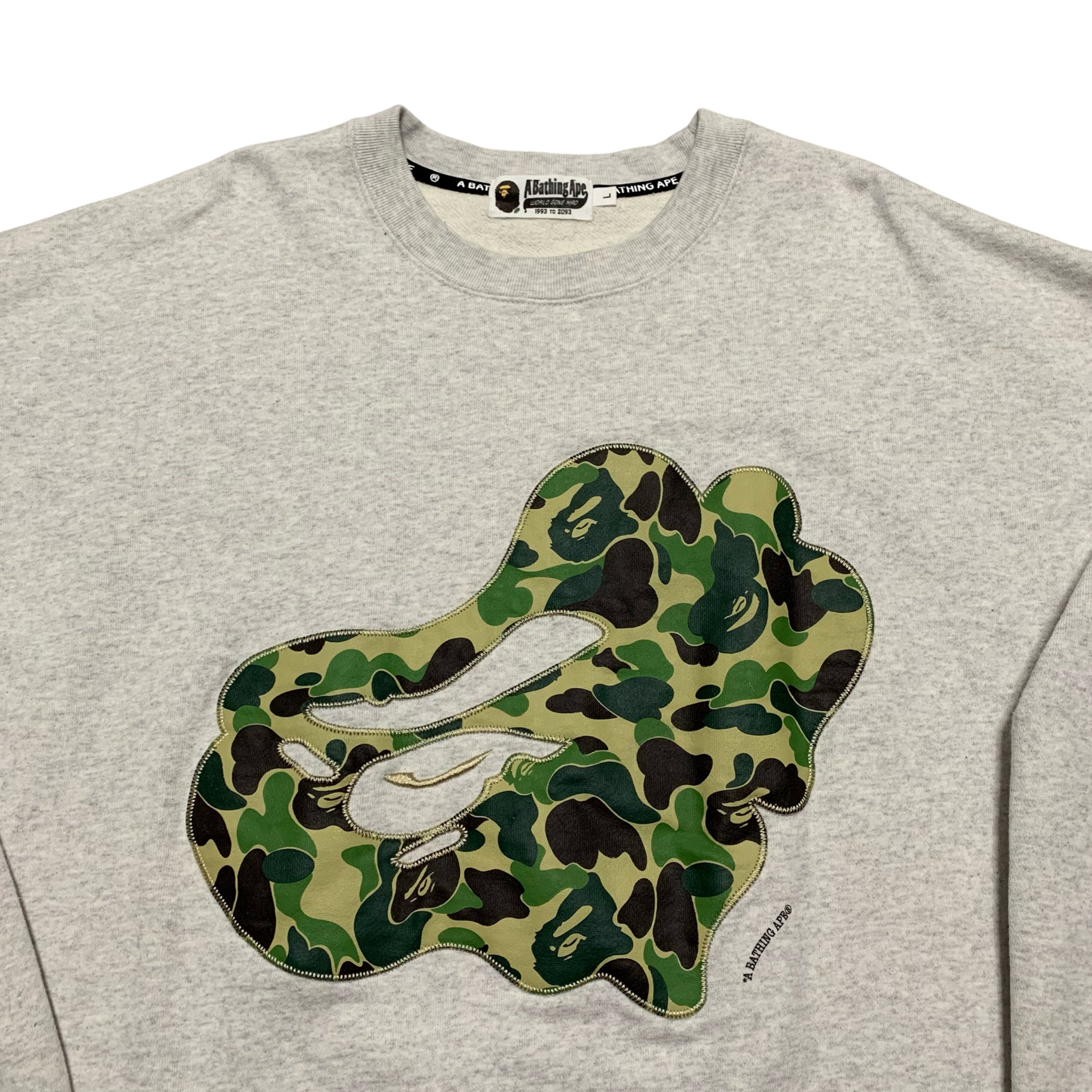 Bape Large ABC Camo Patch Loose Fit Grey Crewneck 2023