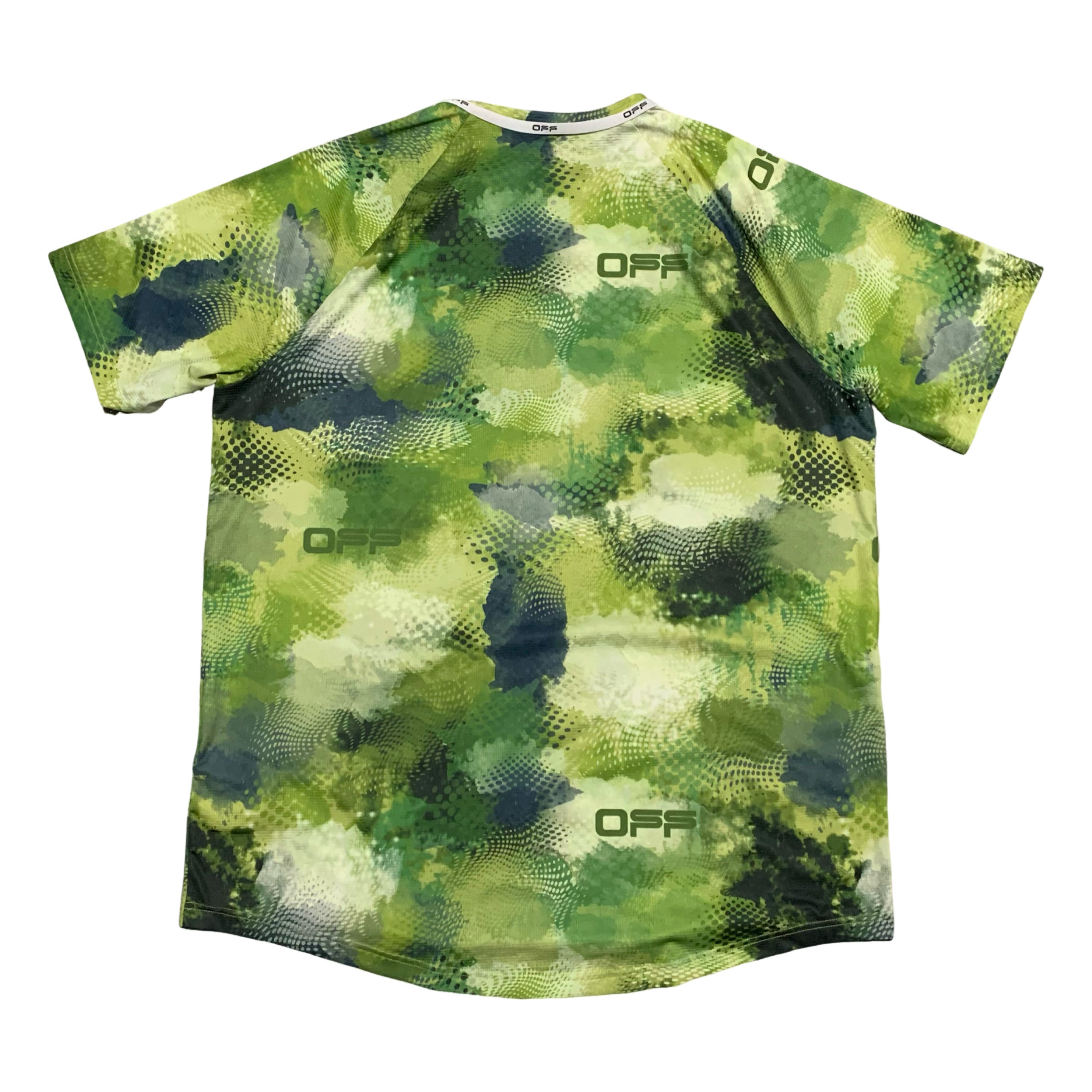 Off White XL Active Camo Logo Green Yellow Tee Virgil Abloh