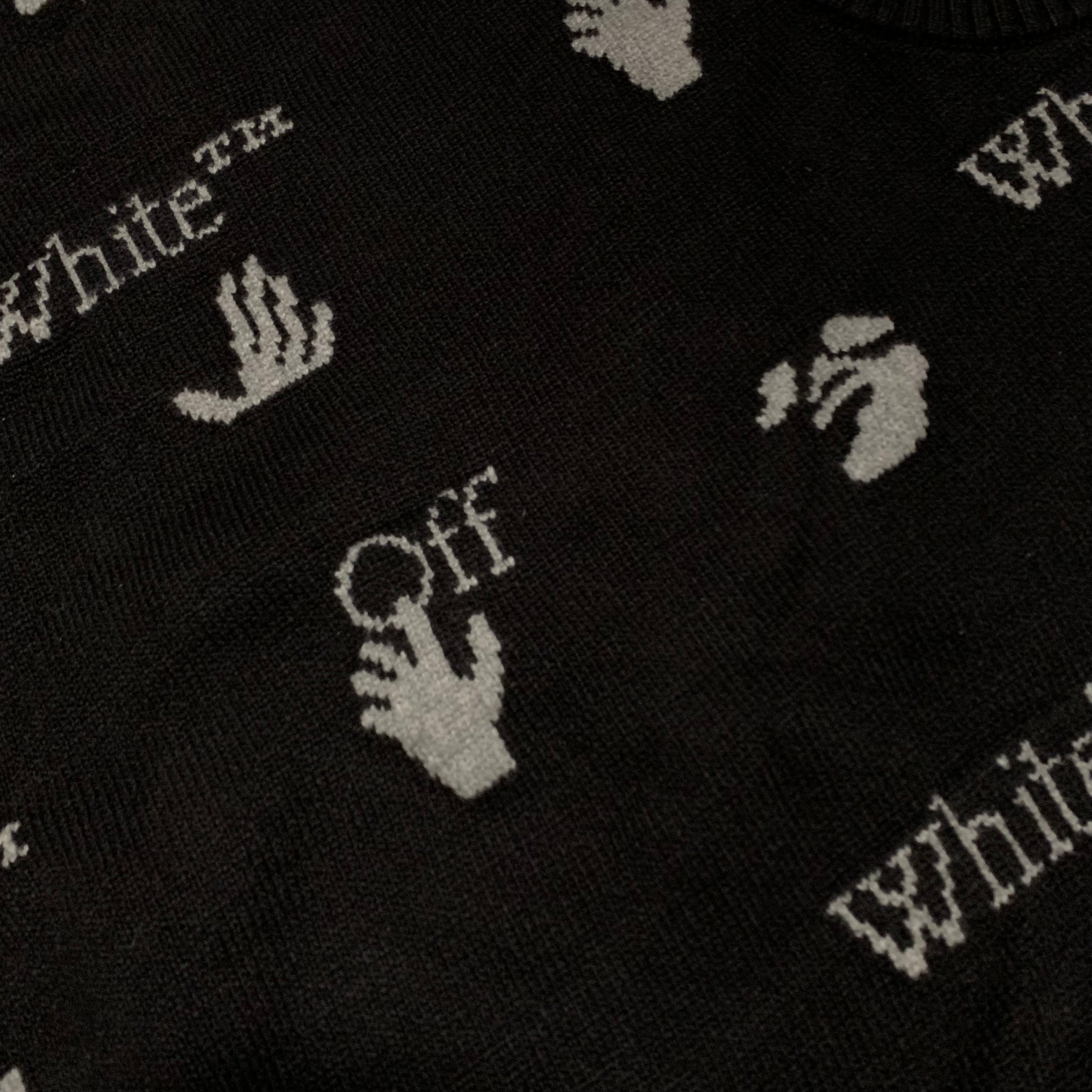 Off White Large Knitted Black Sweatshirt Crewneck All Over Logo Virgil Abloh Knitwear