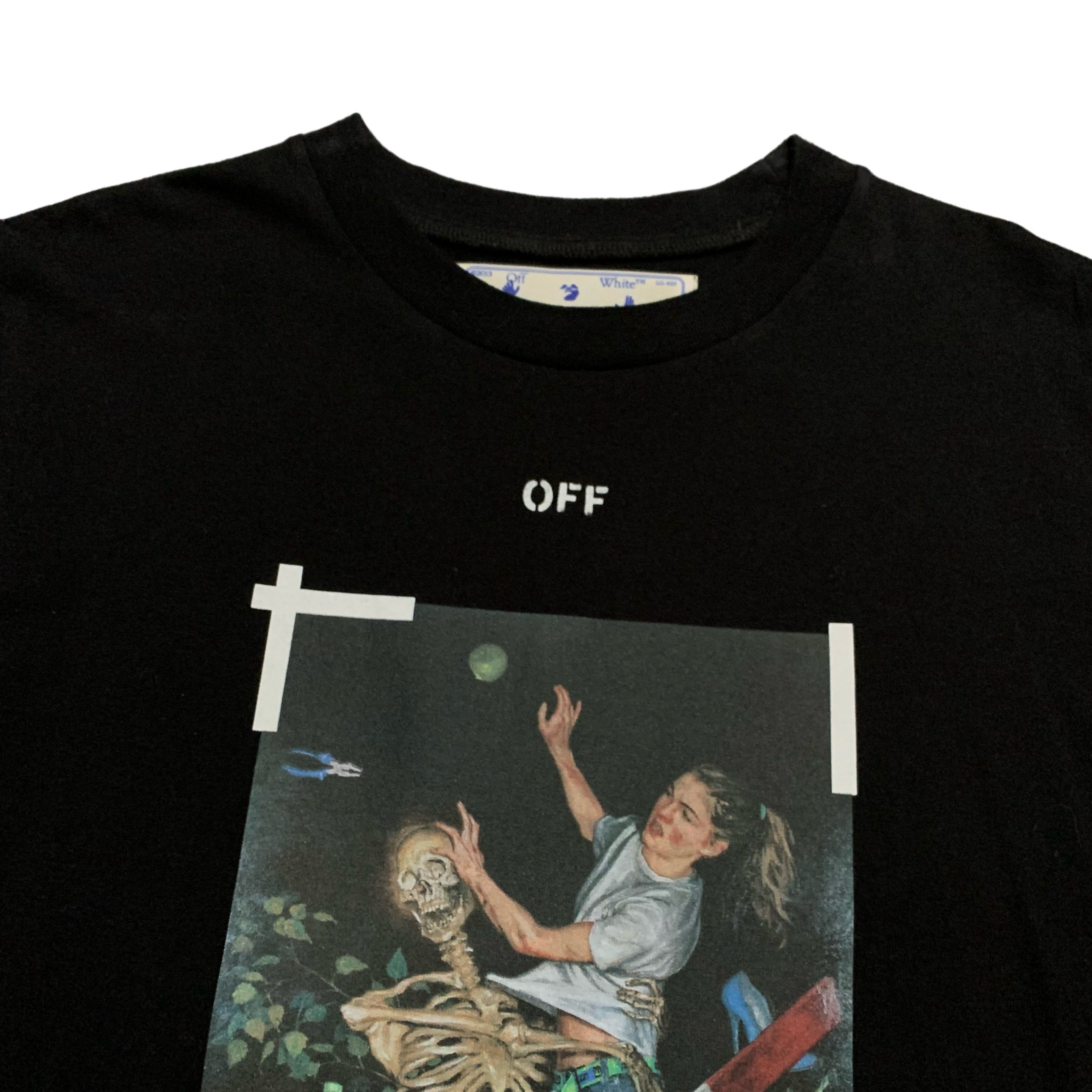 Off White Small Pascal Arrows Black Tee Virgil Abloh Skeleton (OMAA027F20FAB017)