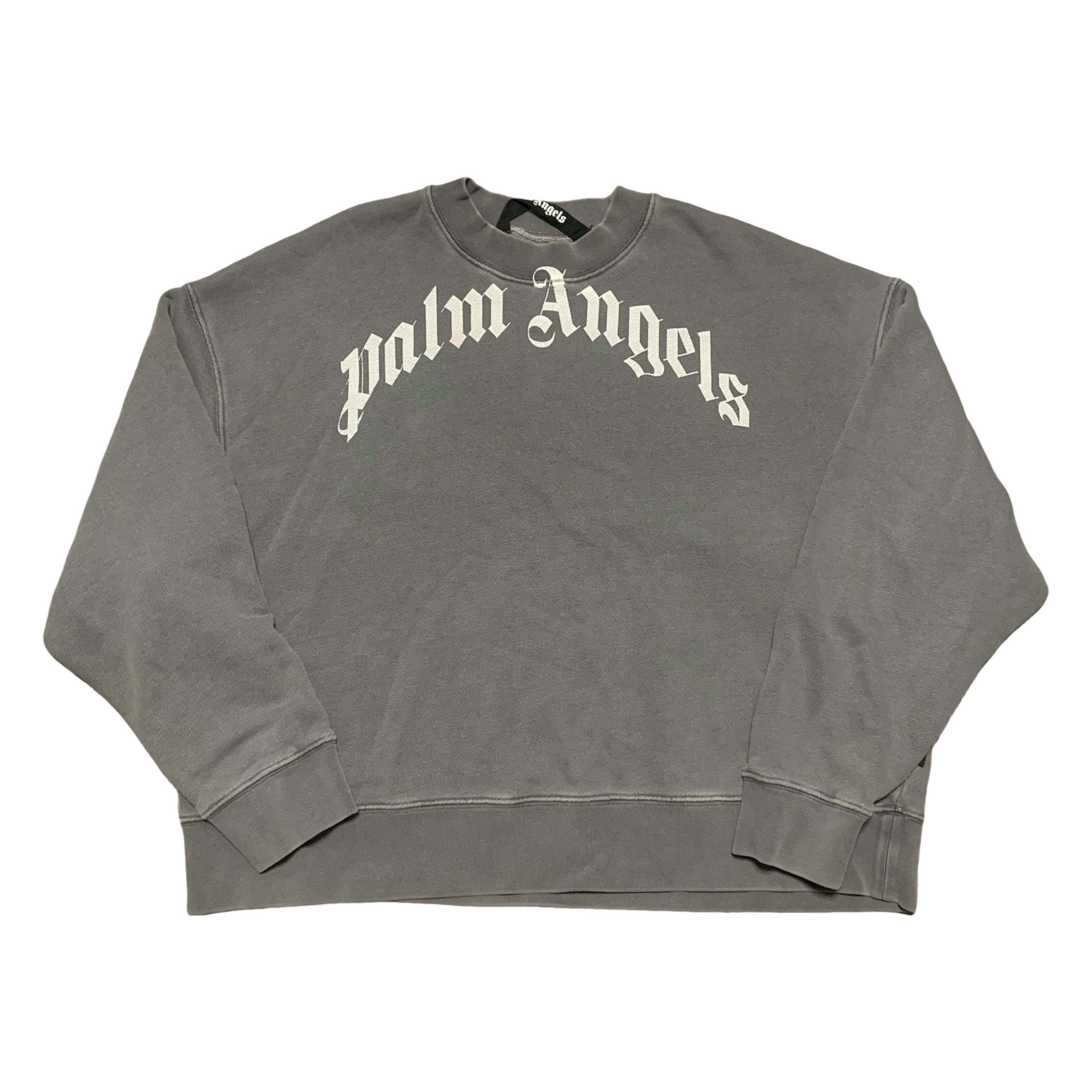 Palm Angels Medium Curved Logo Grey Sweatshirt Crewneck