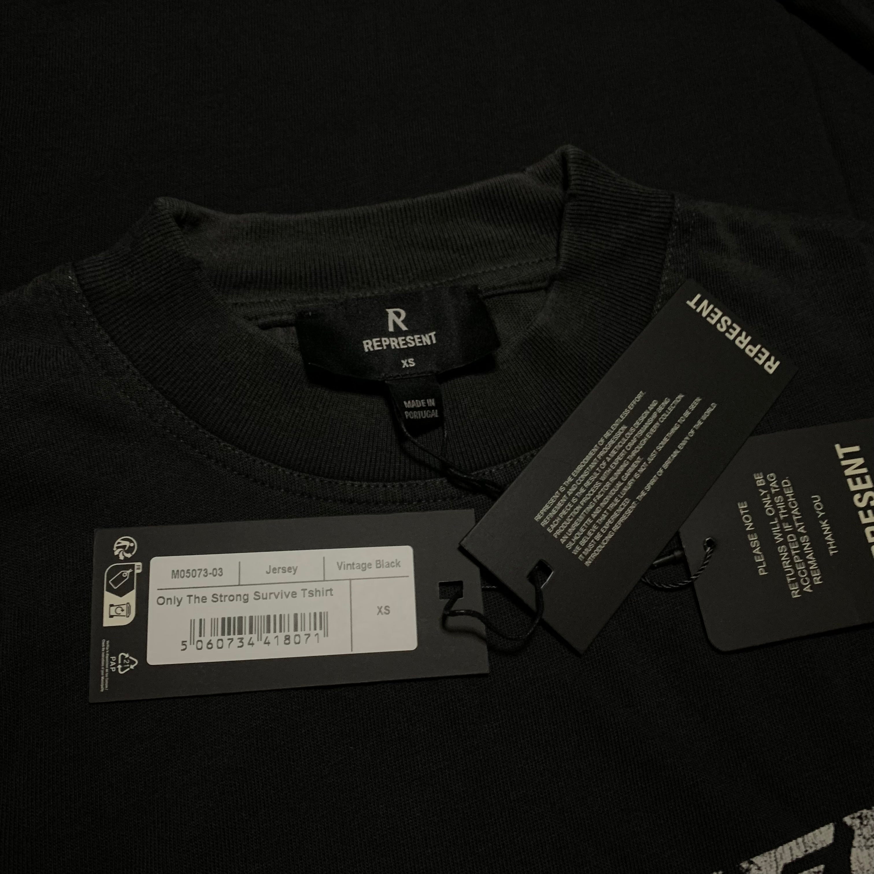 Represent XS Only The Strong Survive Vintage Black Tee Shark