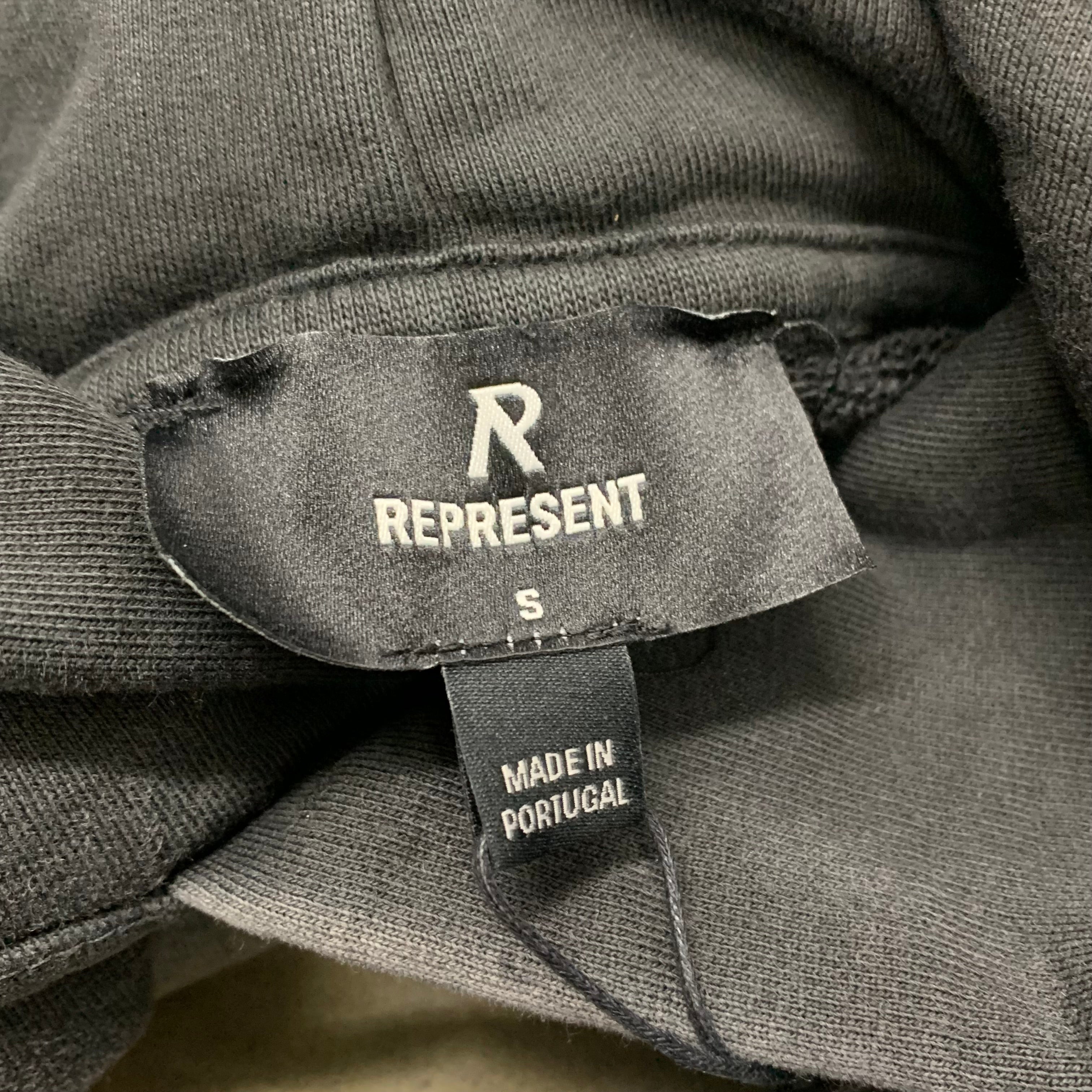 Represent Small Hoodie Chrome Flight Hoodie Stained Black Hoodie (RRP £180)