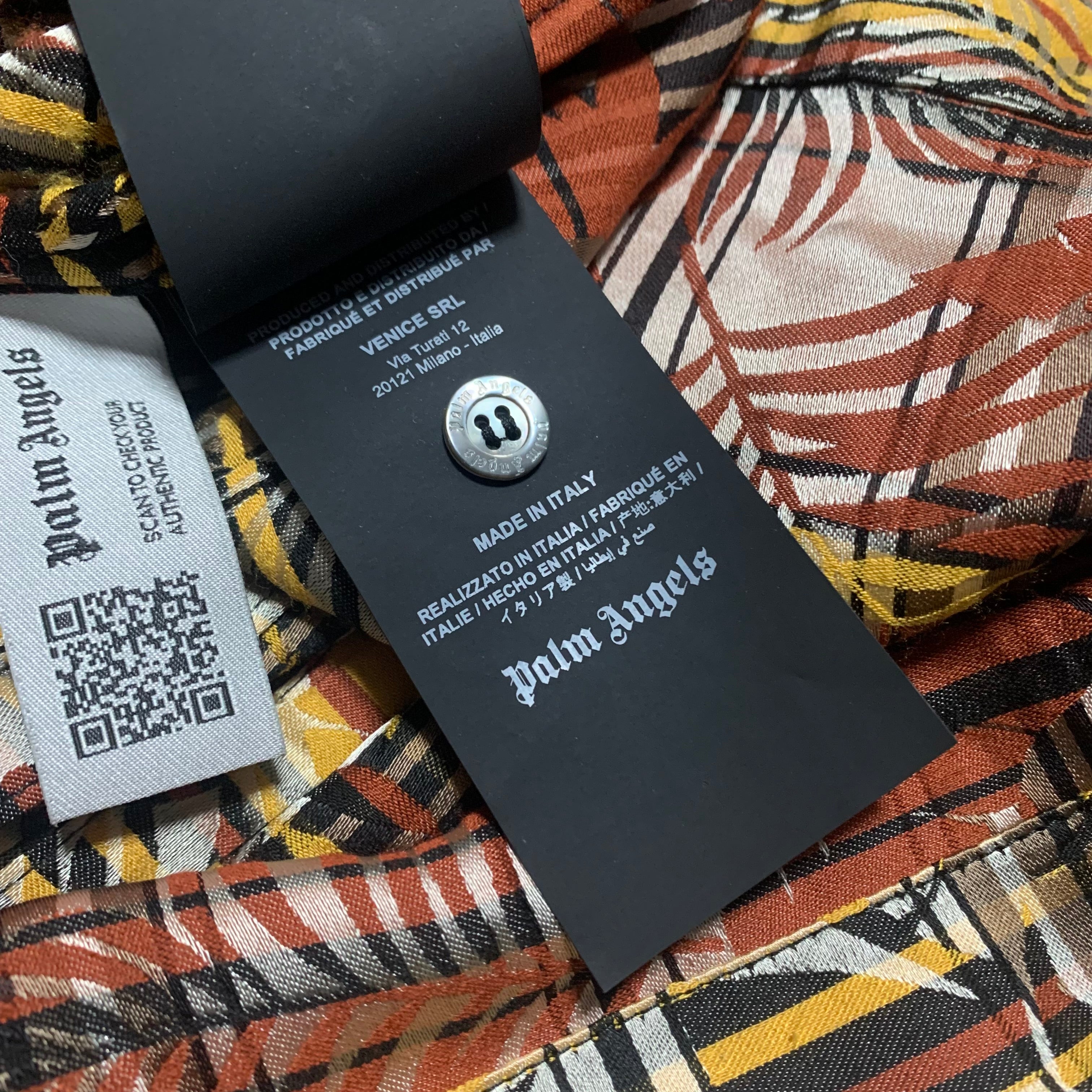 Palm Angels Small Shirt PA Logo Plaid Bowling Shirt Burgundy Yellow 46