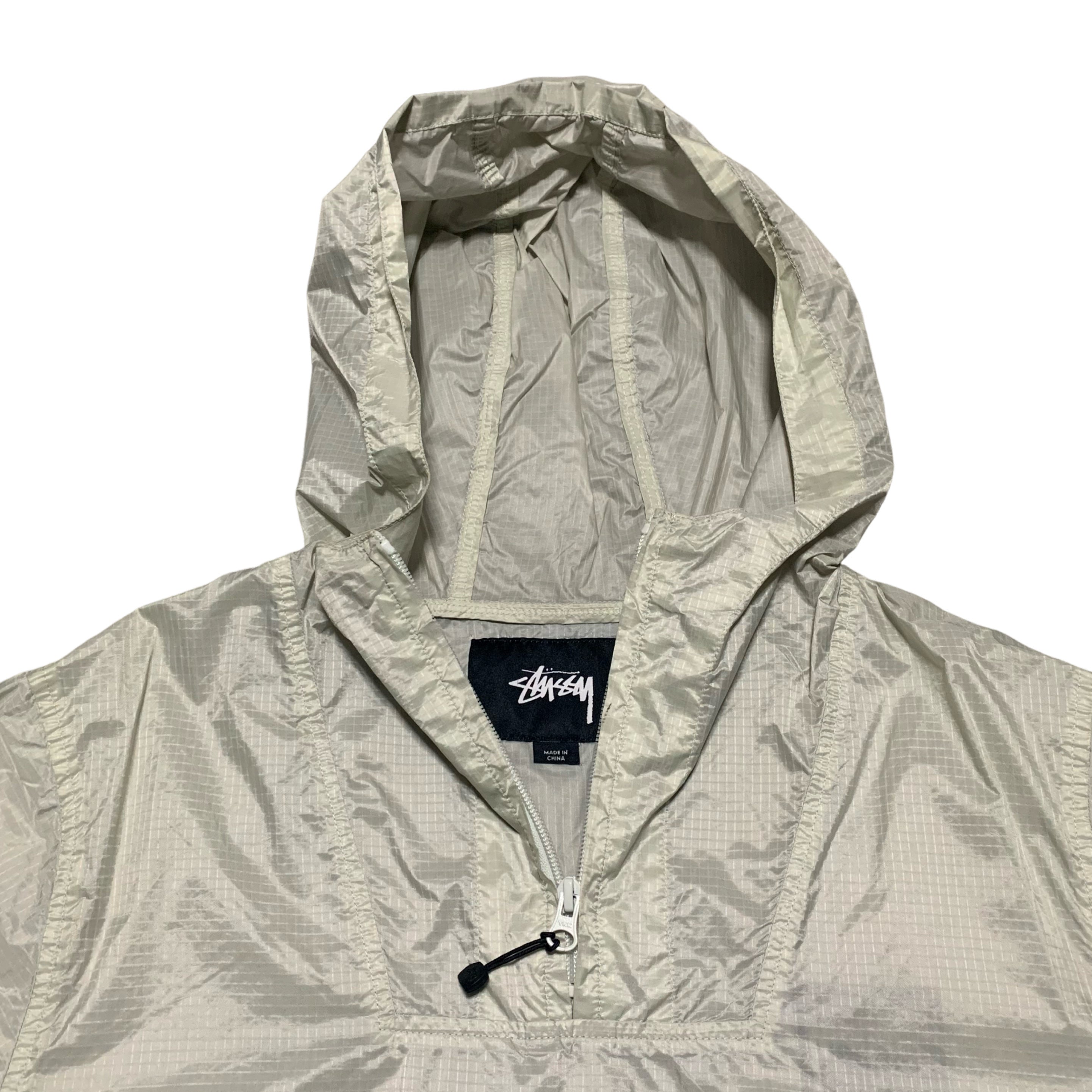 Stussy Small Jacket Lightweight Nylon Pullover 1/4 Zip Windbreaker Cream Beige 90s