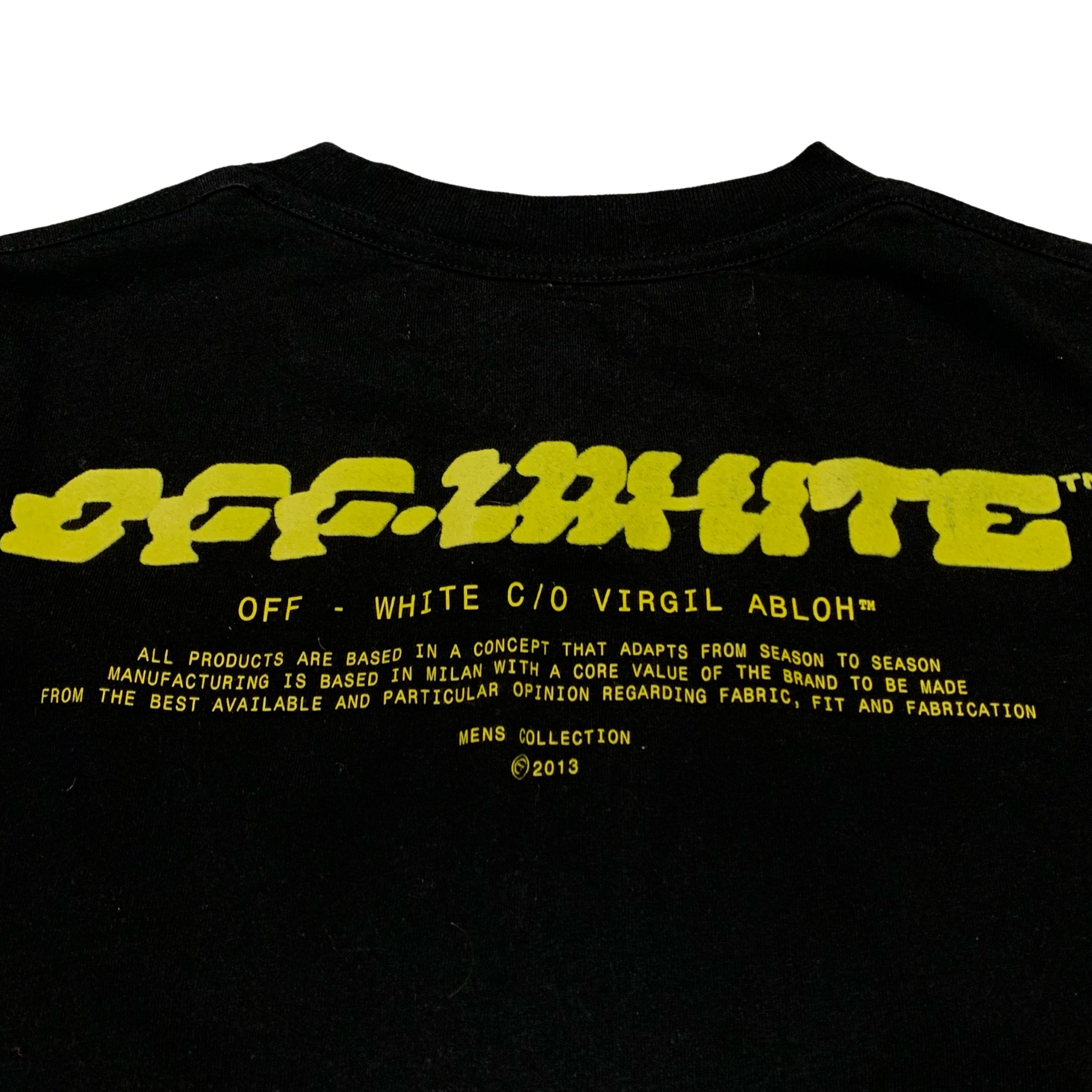 Off White Small Yellow Disrupted Font Black Tee Virgil Abloh