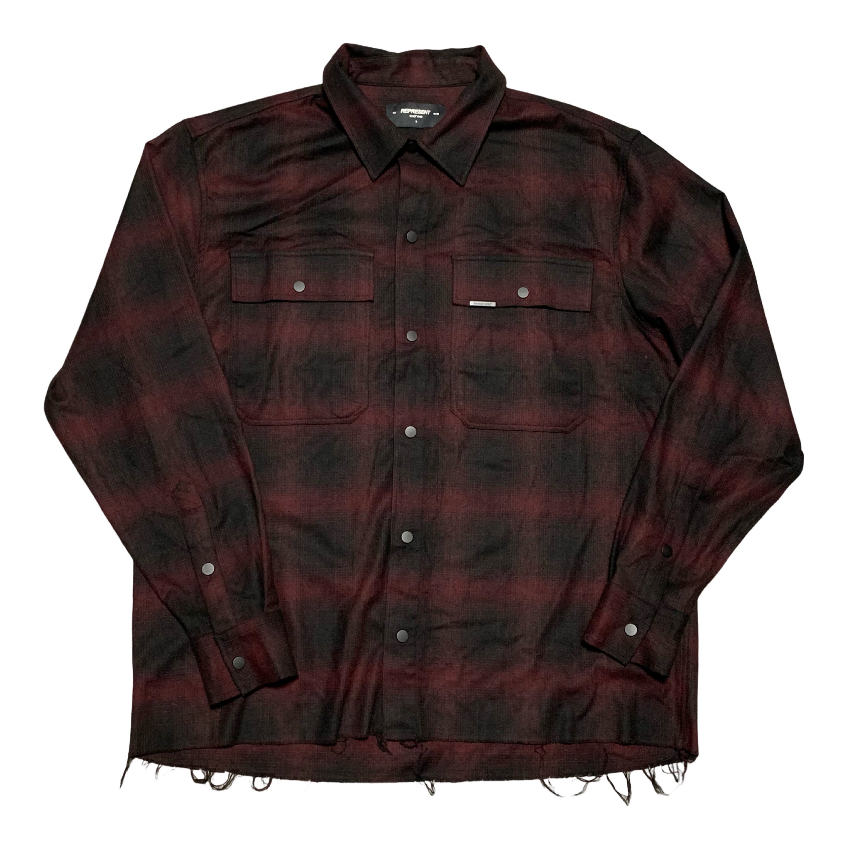Represent Small Shirt Button Check Burgundy Shirt Top