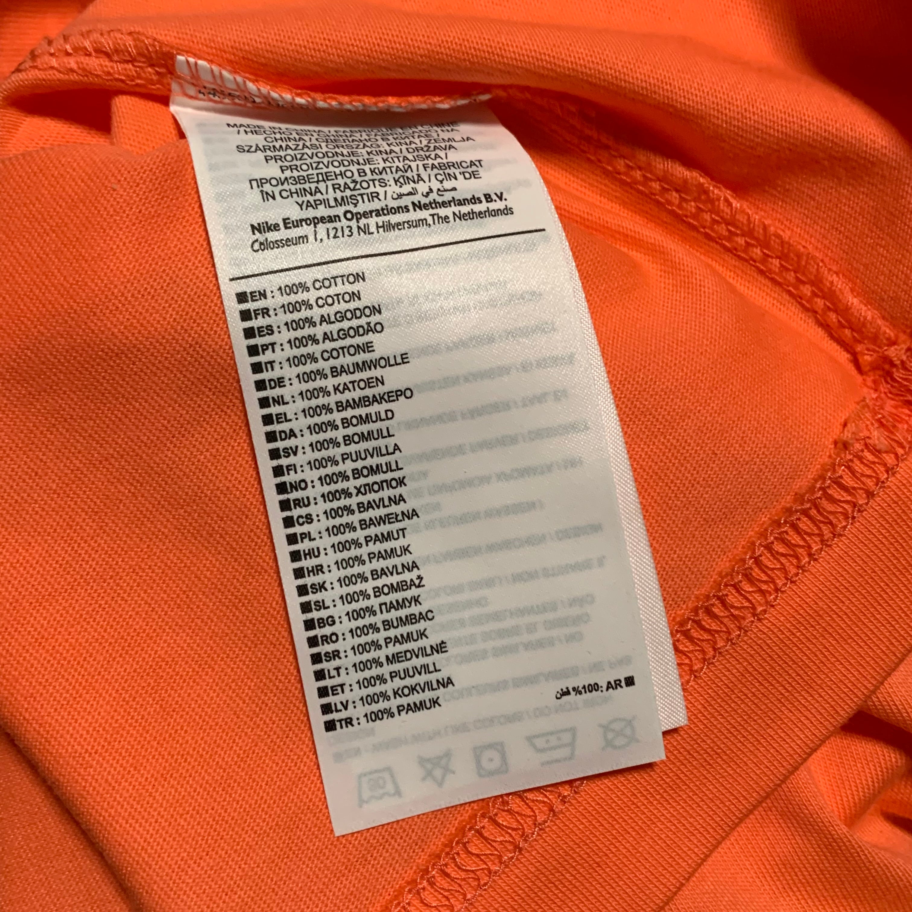 Off White Nike Small NRG A6 Tie Graphic Orange Coral Tee Virgil Abloh 2018