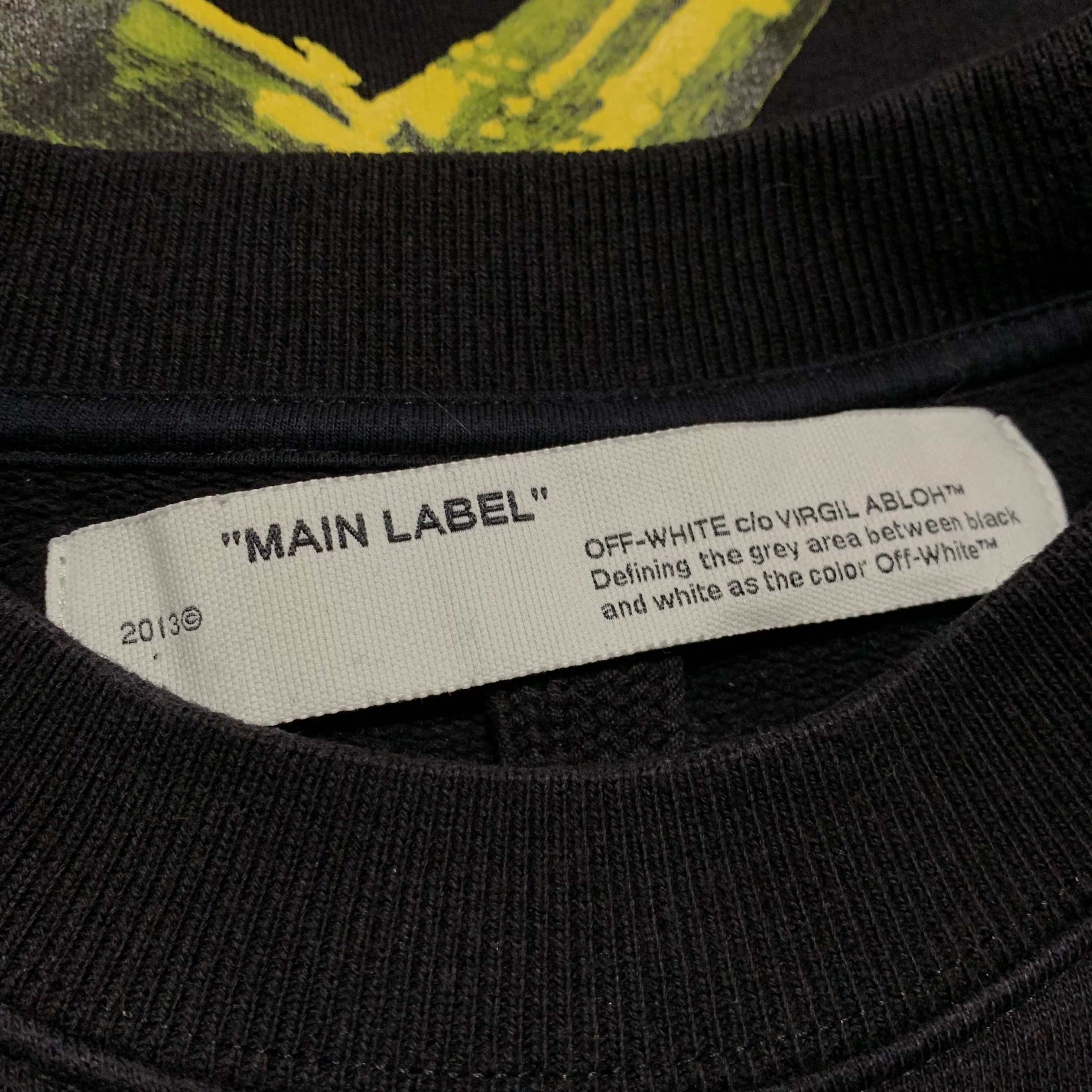 Off White Medium Acrylic Arrows Black Sweatshirt Crewneck Virgil Abloh Yellow Graphic