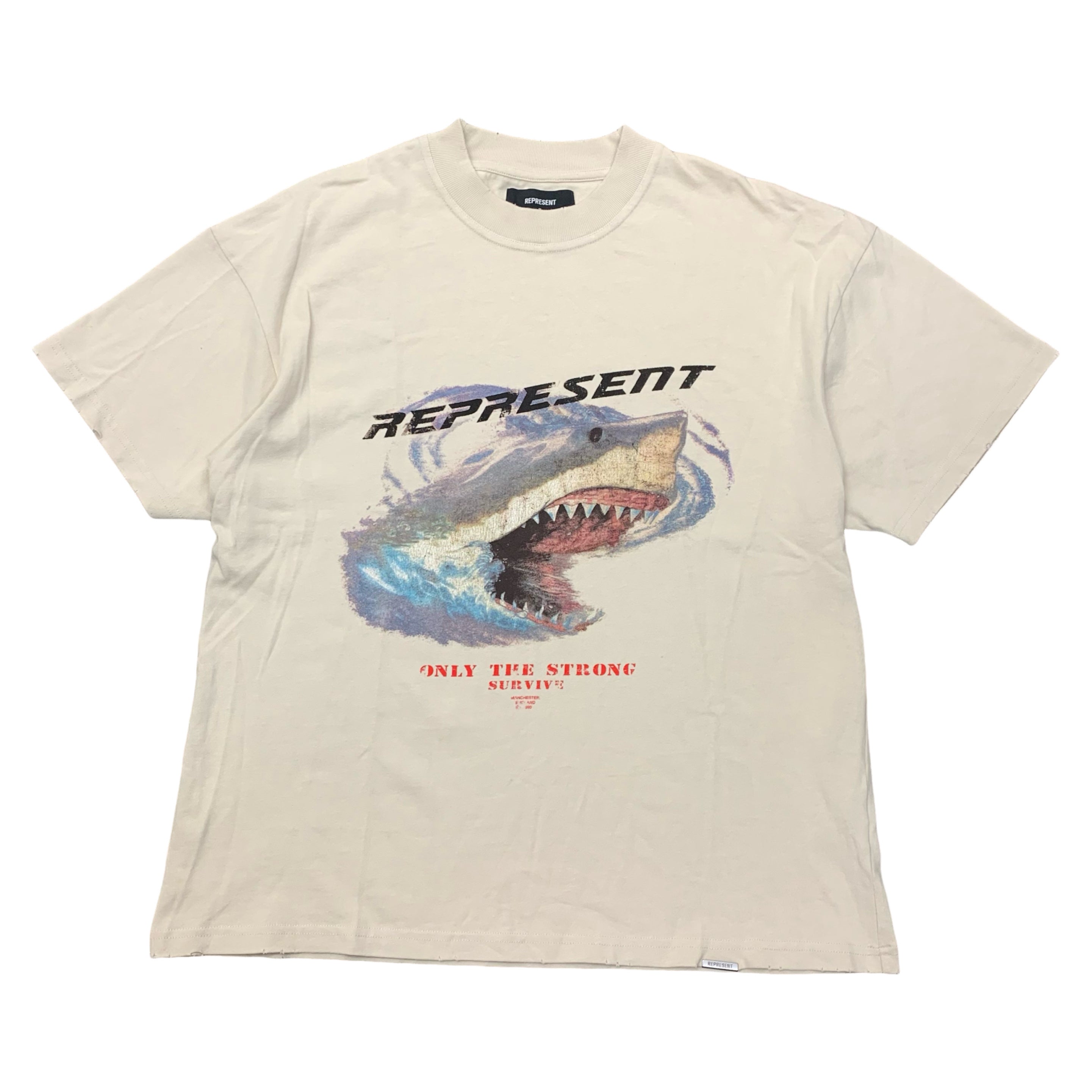 Represent Medium Tee Shark Graphic Vintage White T-Shirt Only The Strong Survive