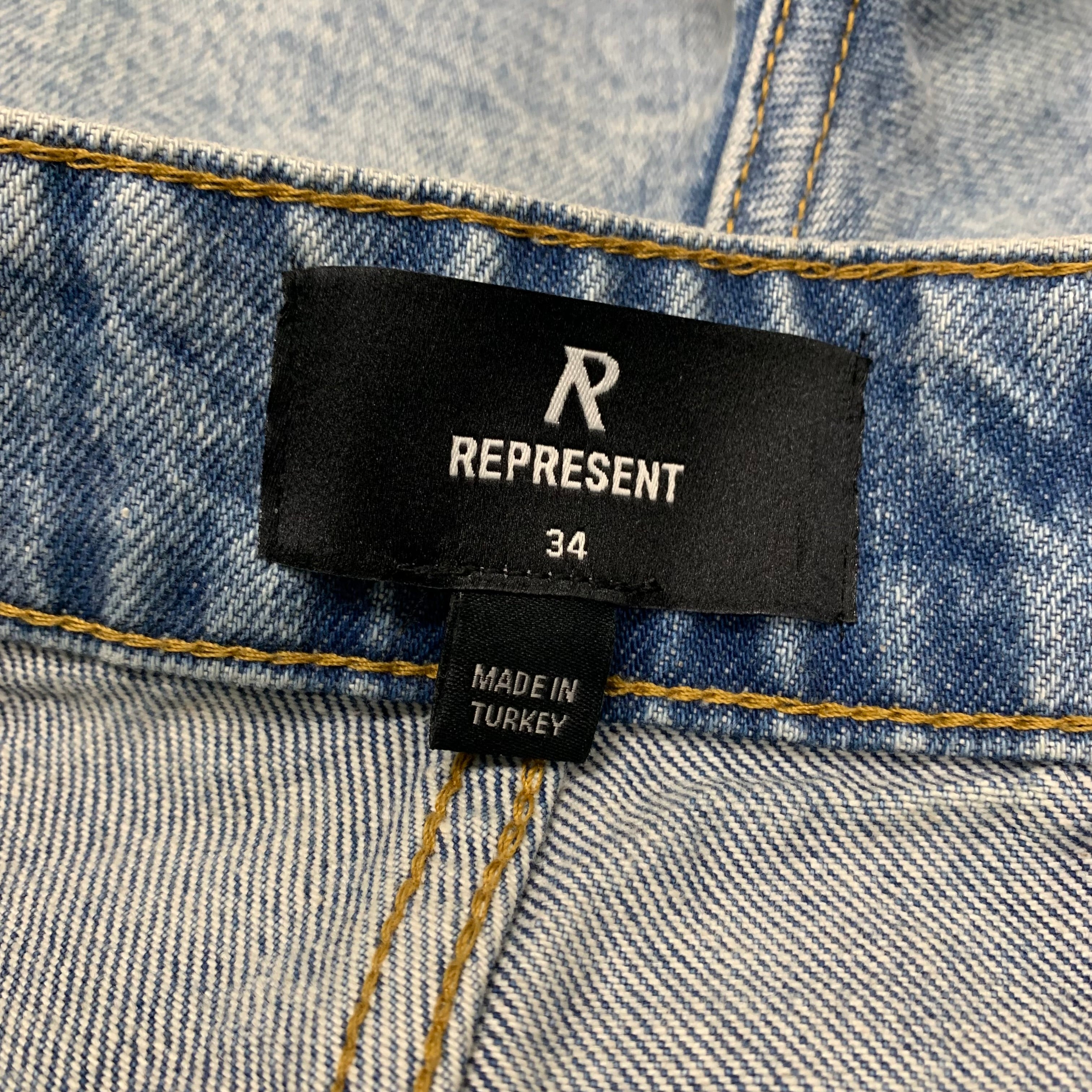 Represent Shorts 34W Heaton Denim Light Blue Jeans Jorts
