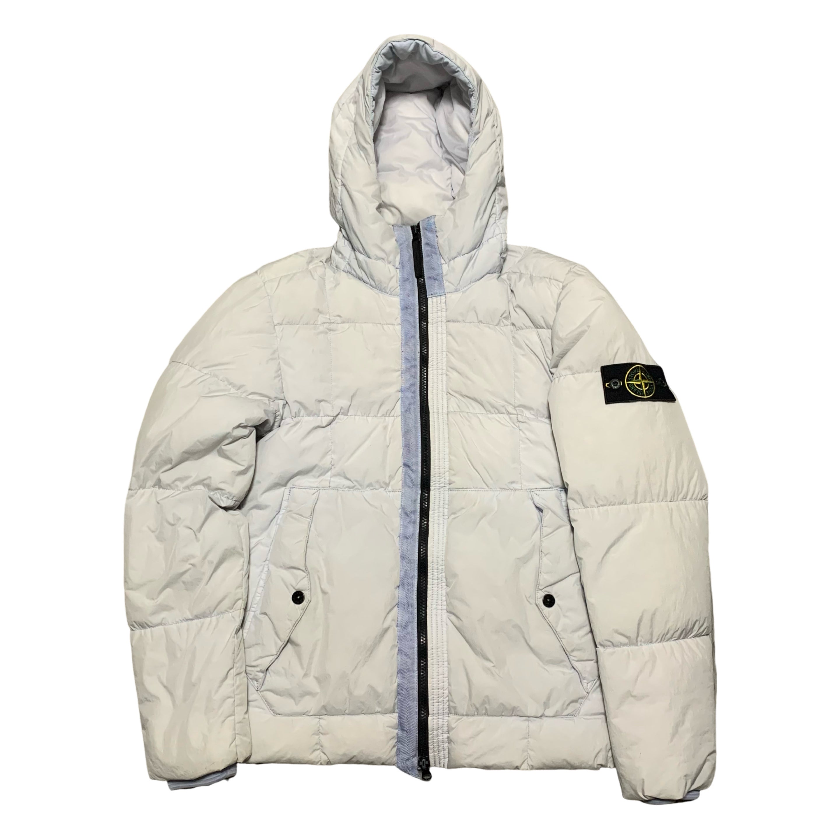 Stone Island Small Puffer Jacket Crinkle Reps Nylon Down Filled Parka Ice Blue 2018