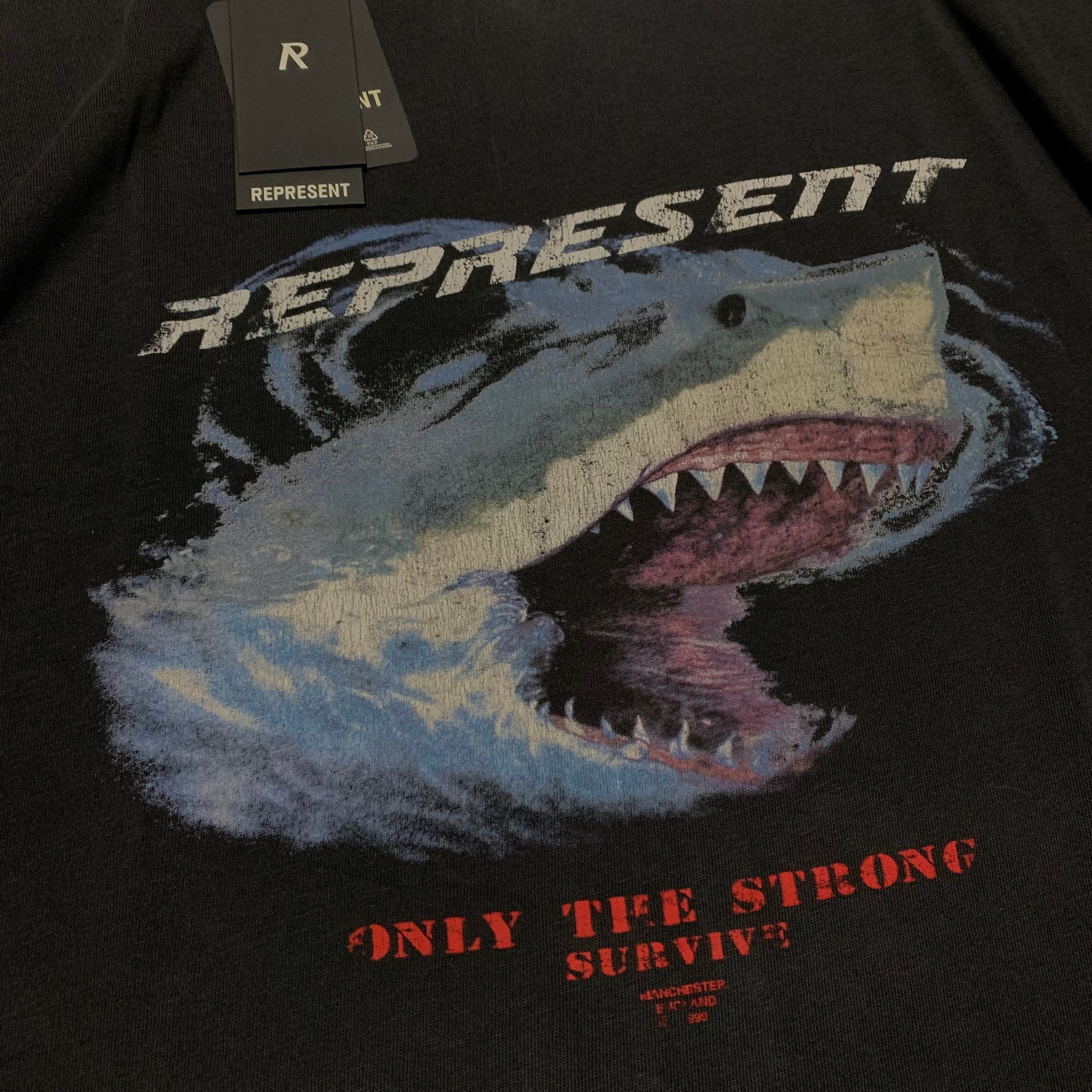 Represent Medium Shark Vintage Black Tee Only The Strong Survive