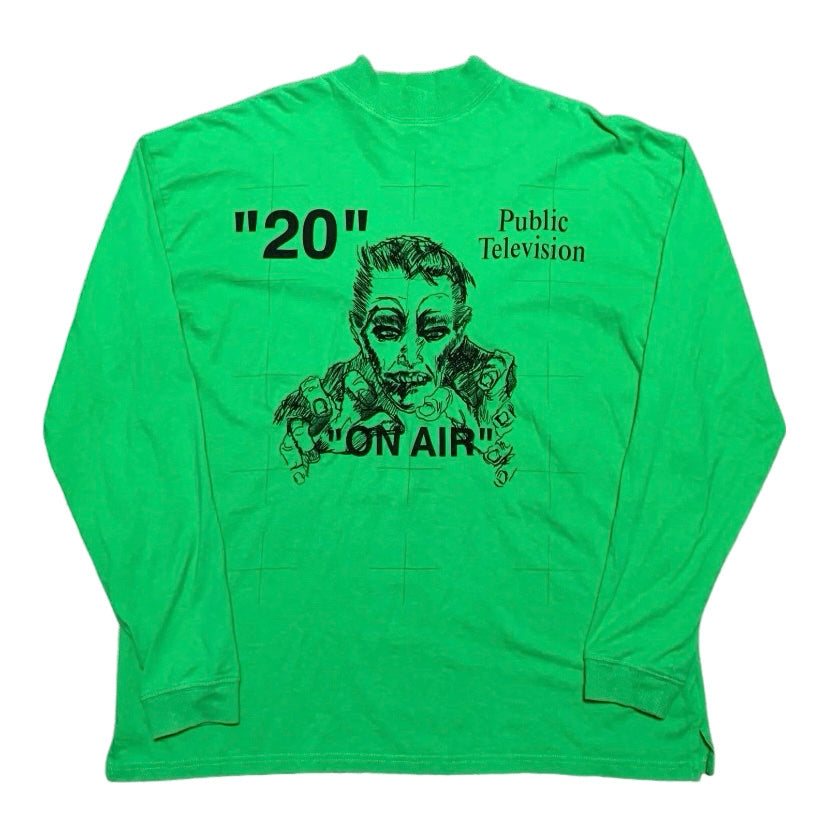 Off White Medium Public Television Green Long Sleeve Tee Virgil Abloh