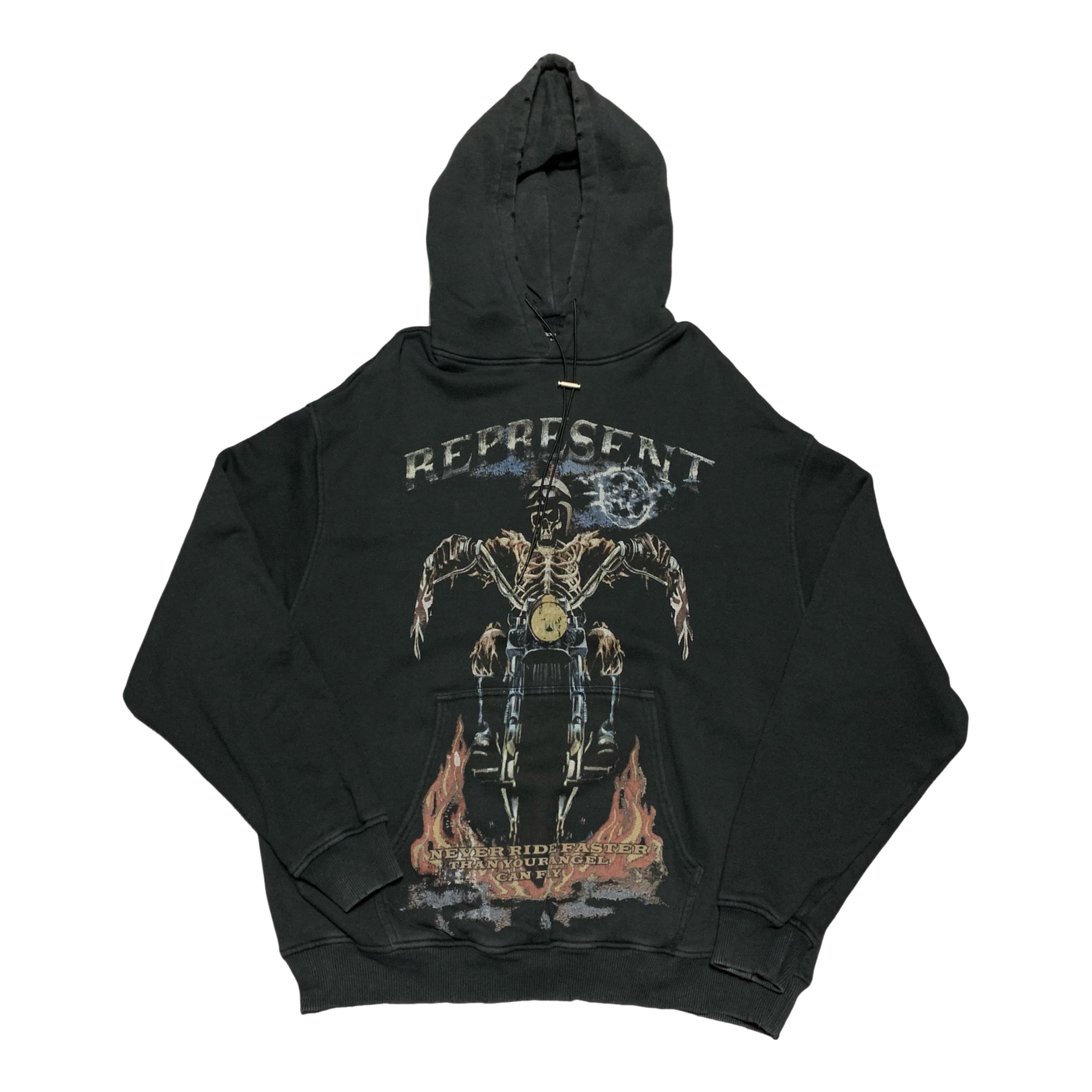 Represent Small Never Ride Faster Vintage Black Hoodie