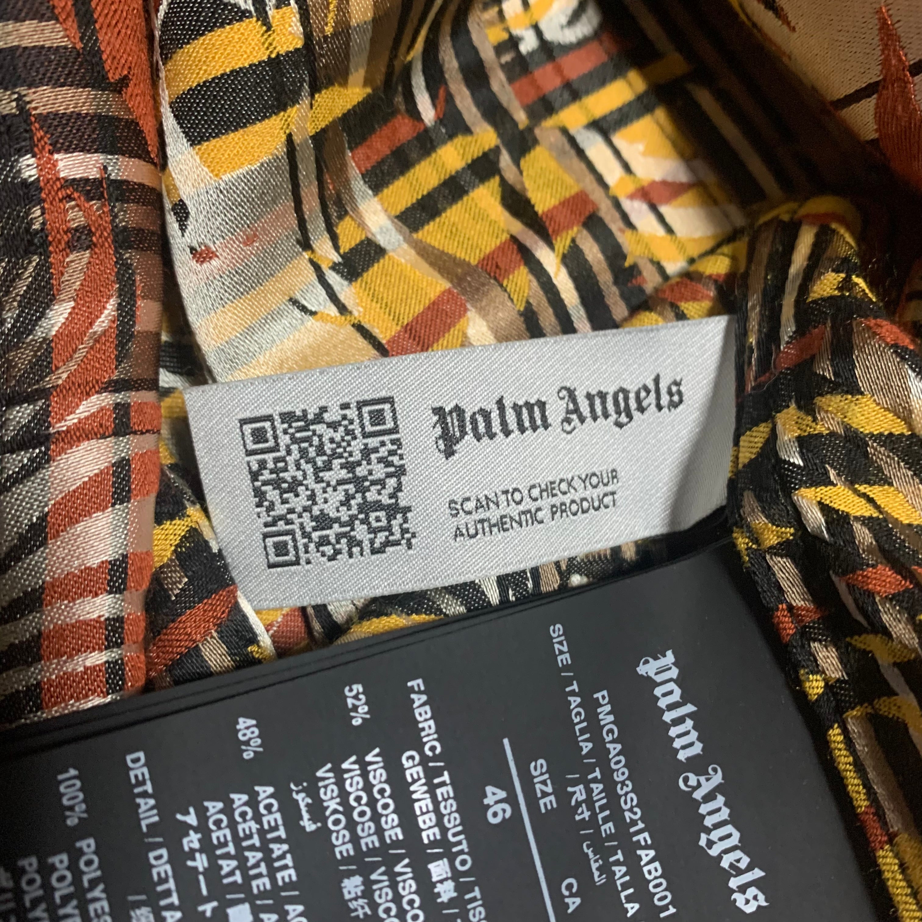 Palm Angels Small Shirt PA Logo Plaid Bowling Shirt Burgundy Yellow 46