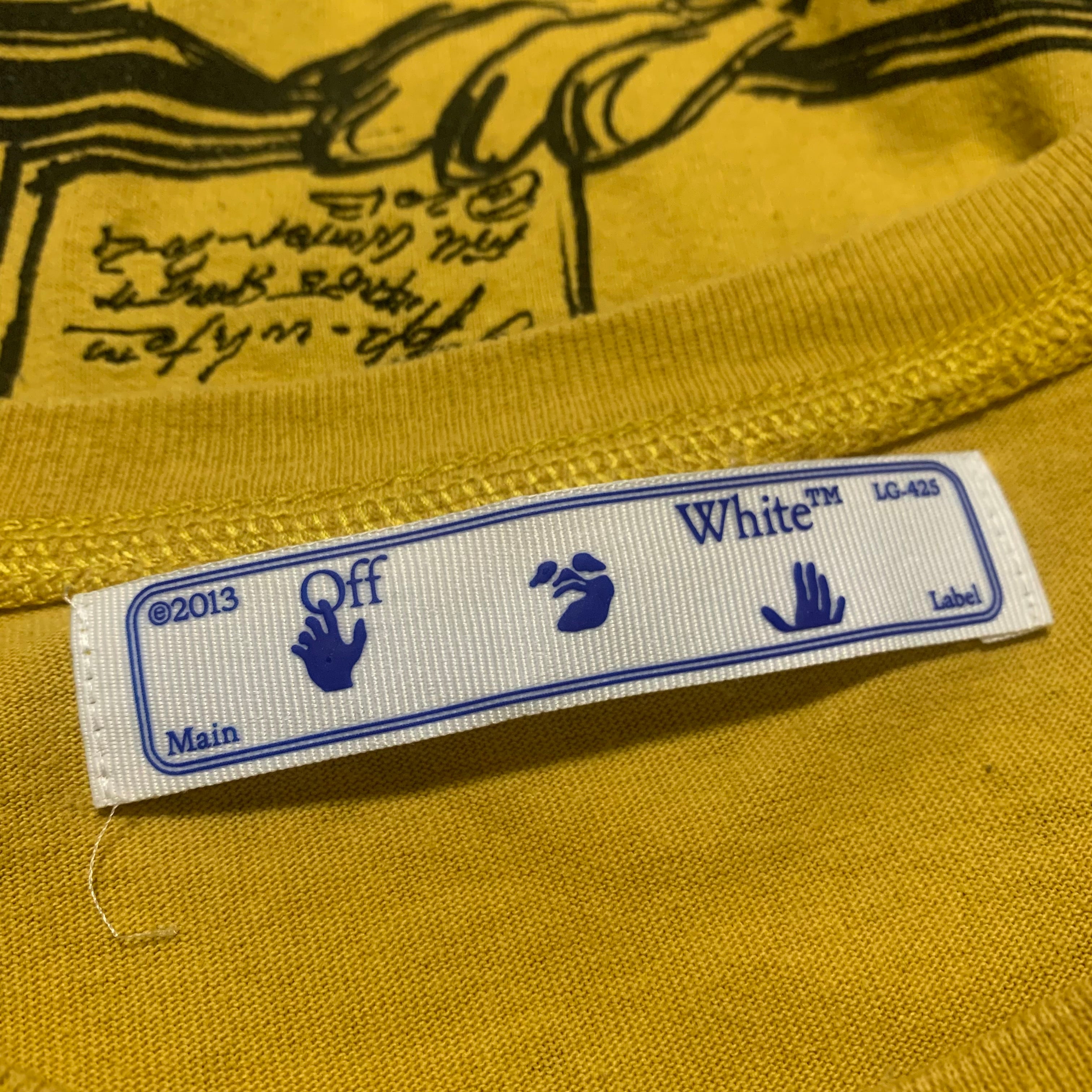 Off White XL Diag Pencil Arrows Yellow Long Sleeve Tee Virgil Abloh (OMAB001F20FAB005)