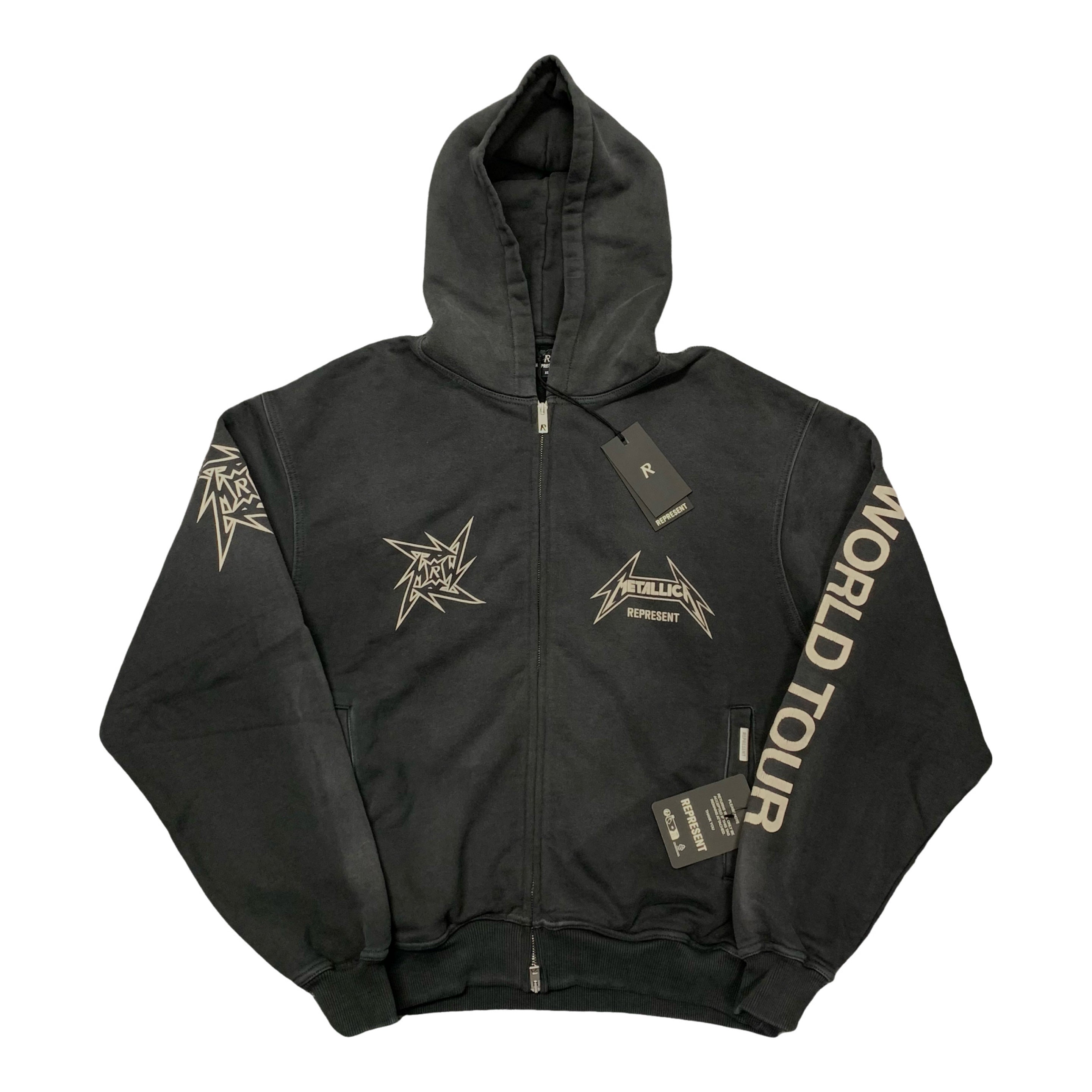 Represent XS Hoodie Metallica Local Crew Zip Stained Black Hoodie (RRP £195)