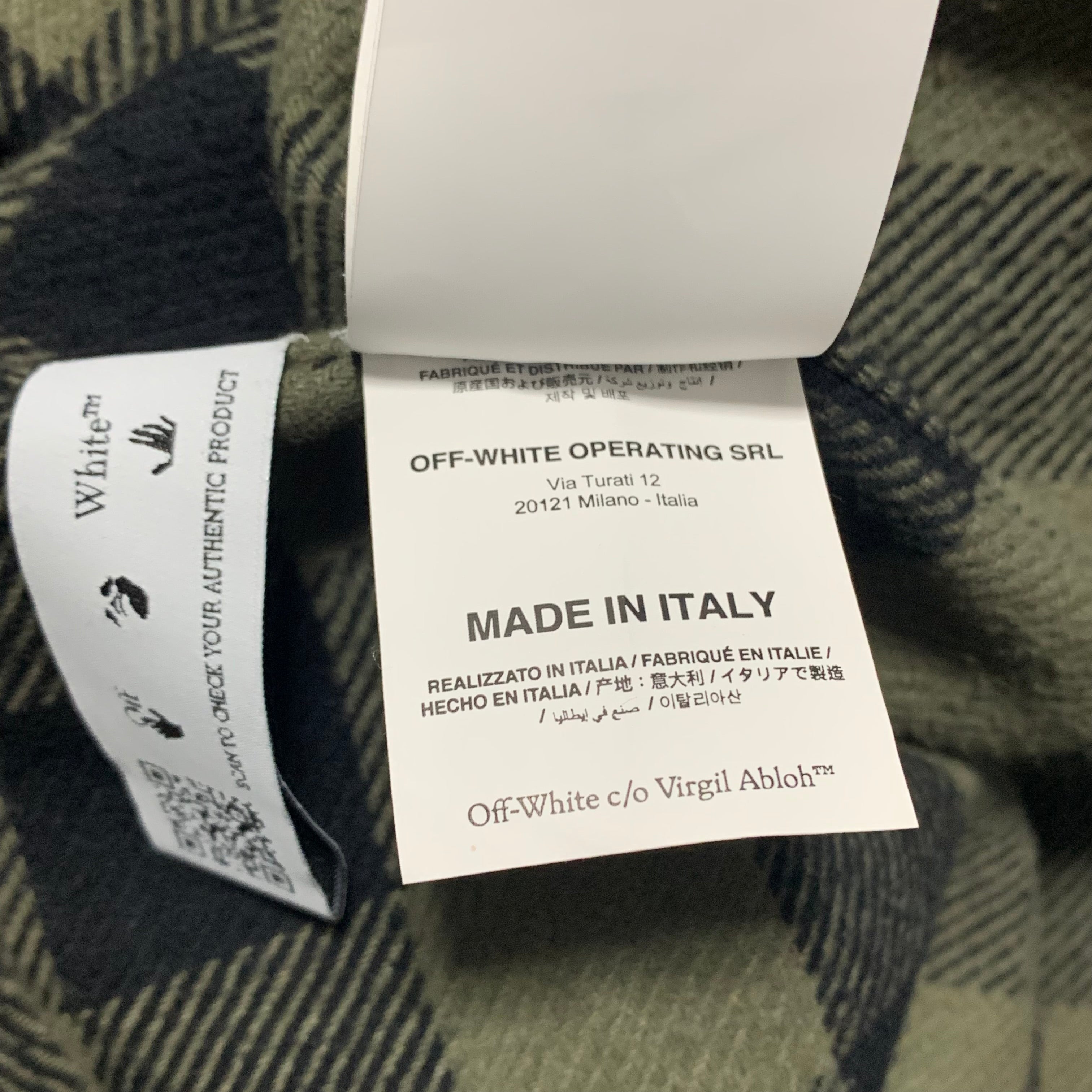 Off White Medium Flannel Shirt Arrows Checked Green Black Button Top Virgil Abloh