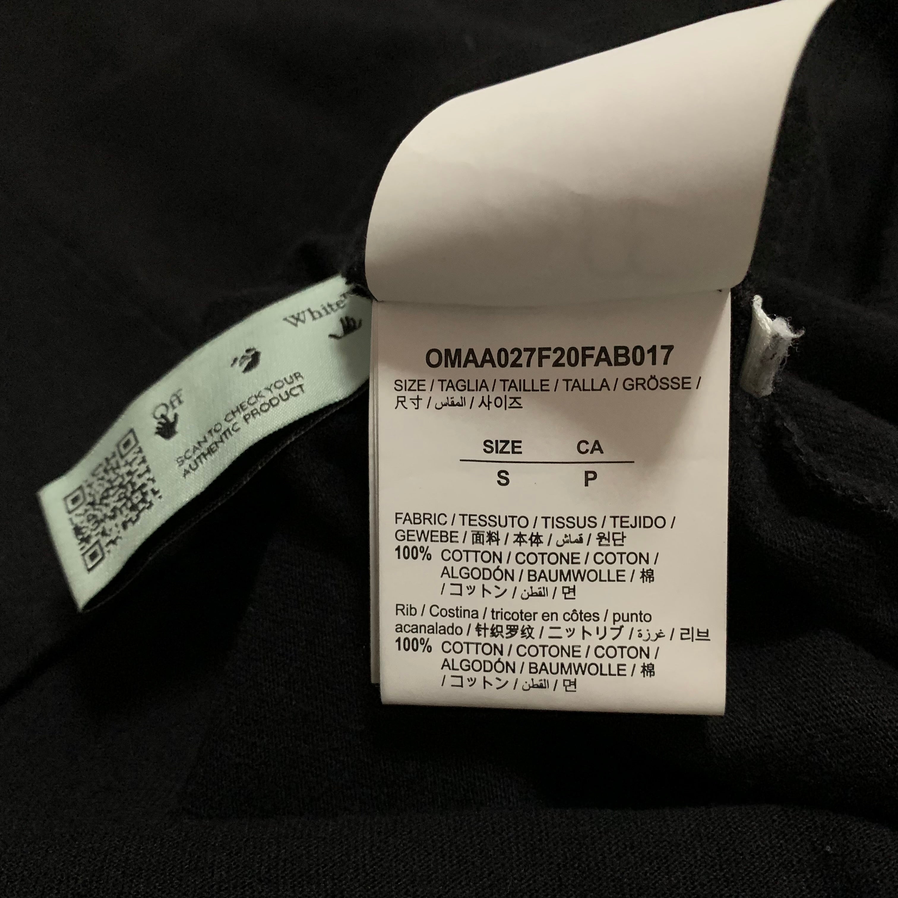 Off White Small Pascal Arrows Black Tee Virgil Abloh Skeleton (OMAA027F20FAB017)